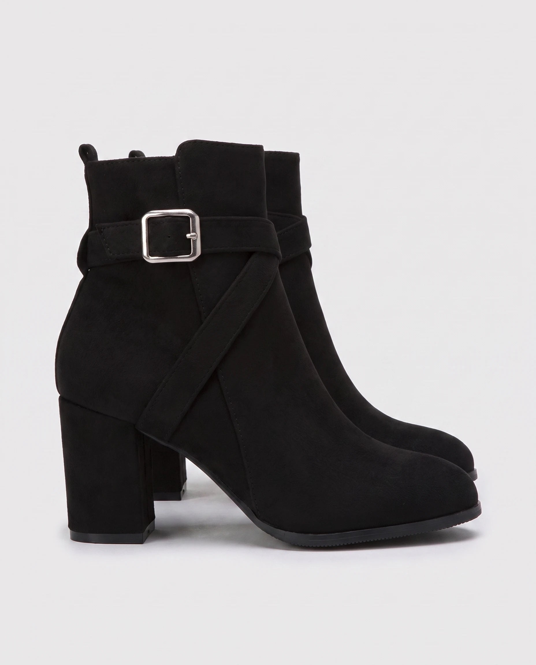 Bottines a bride et boucle en suedine Armantine Noir — packshot, second angle