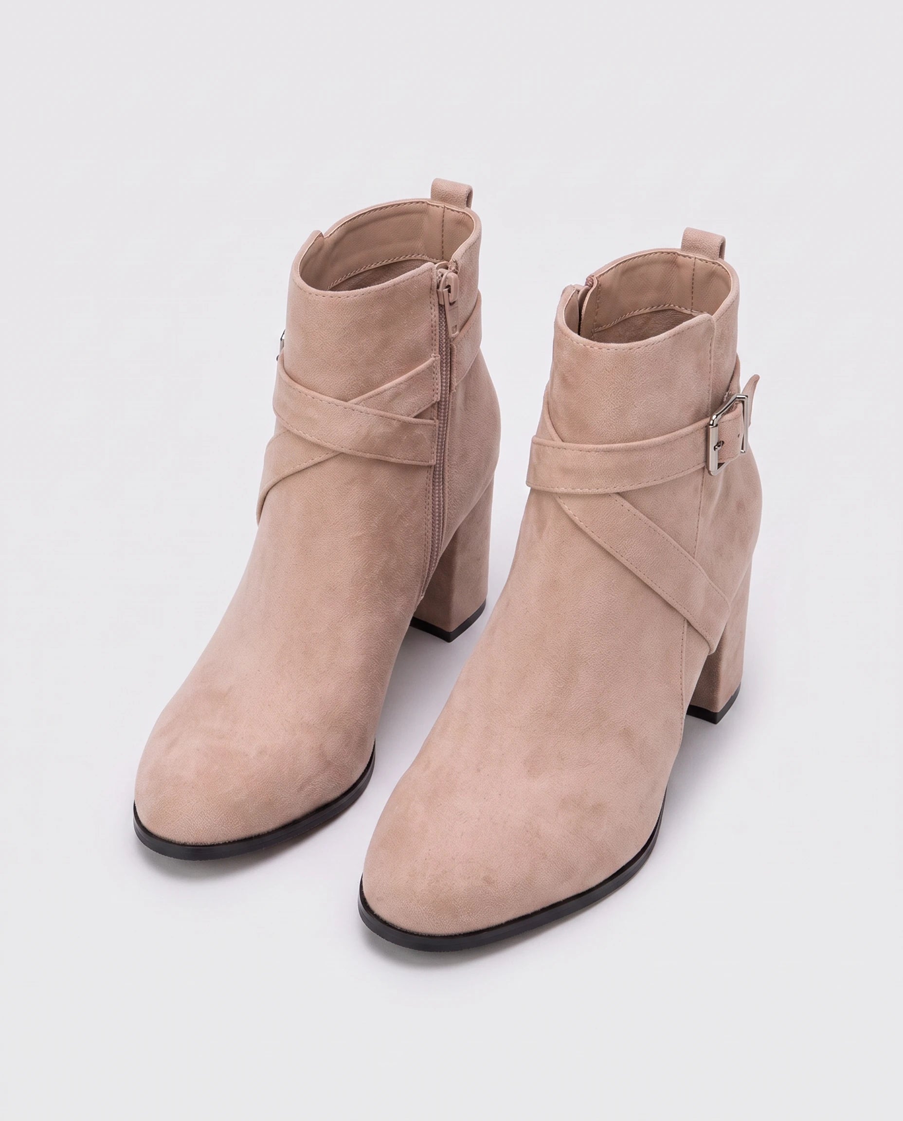 Bottines a bride et boucle en suedine Armantine Rose Nude — packshot, second angle