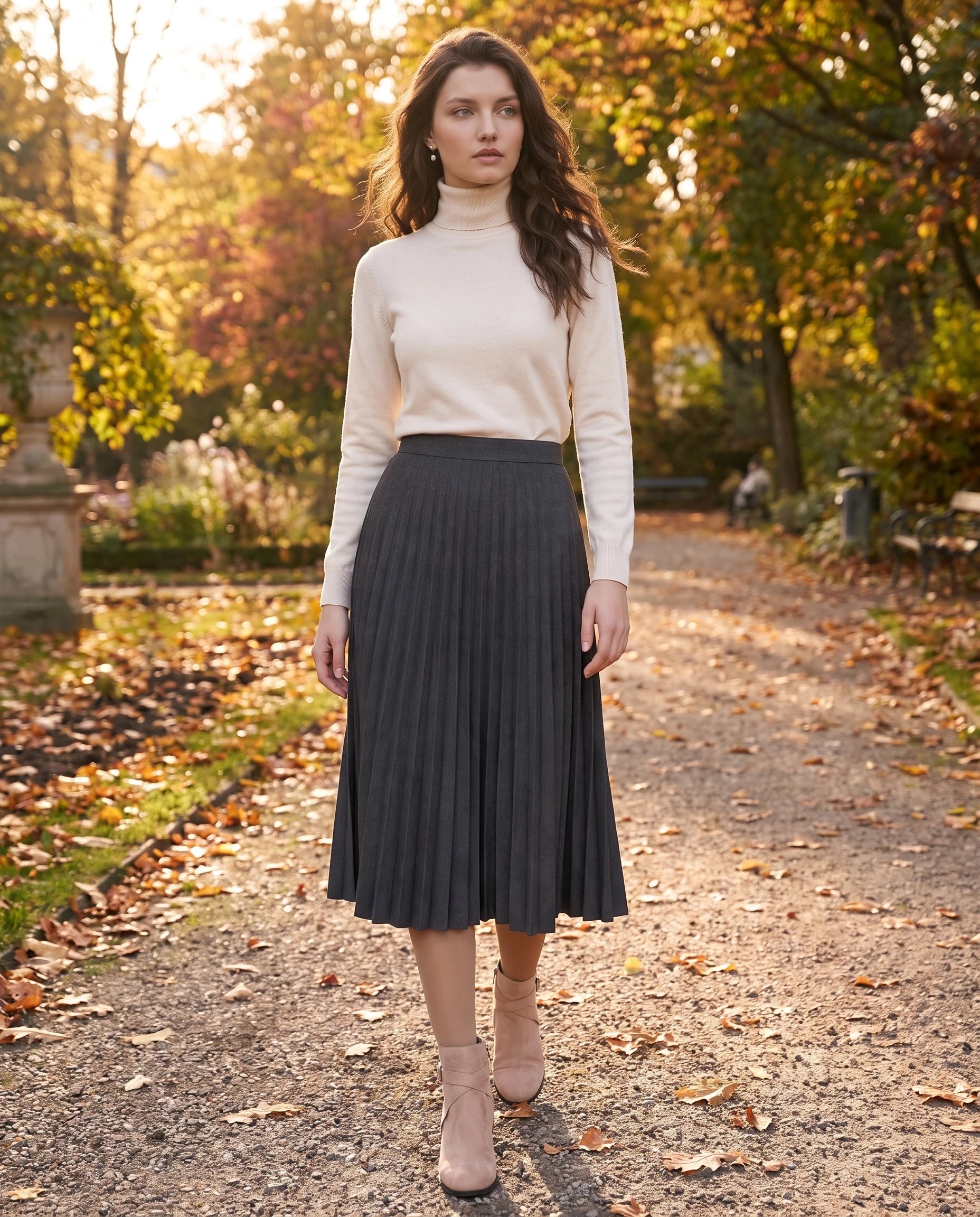 Bottines a bride et boucle en suedine Armantine Rose Nude — portées en extérieur