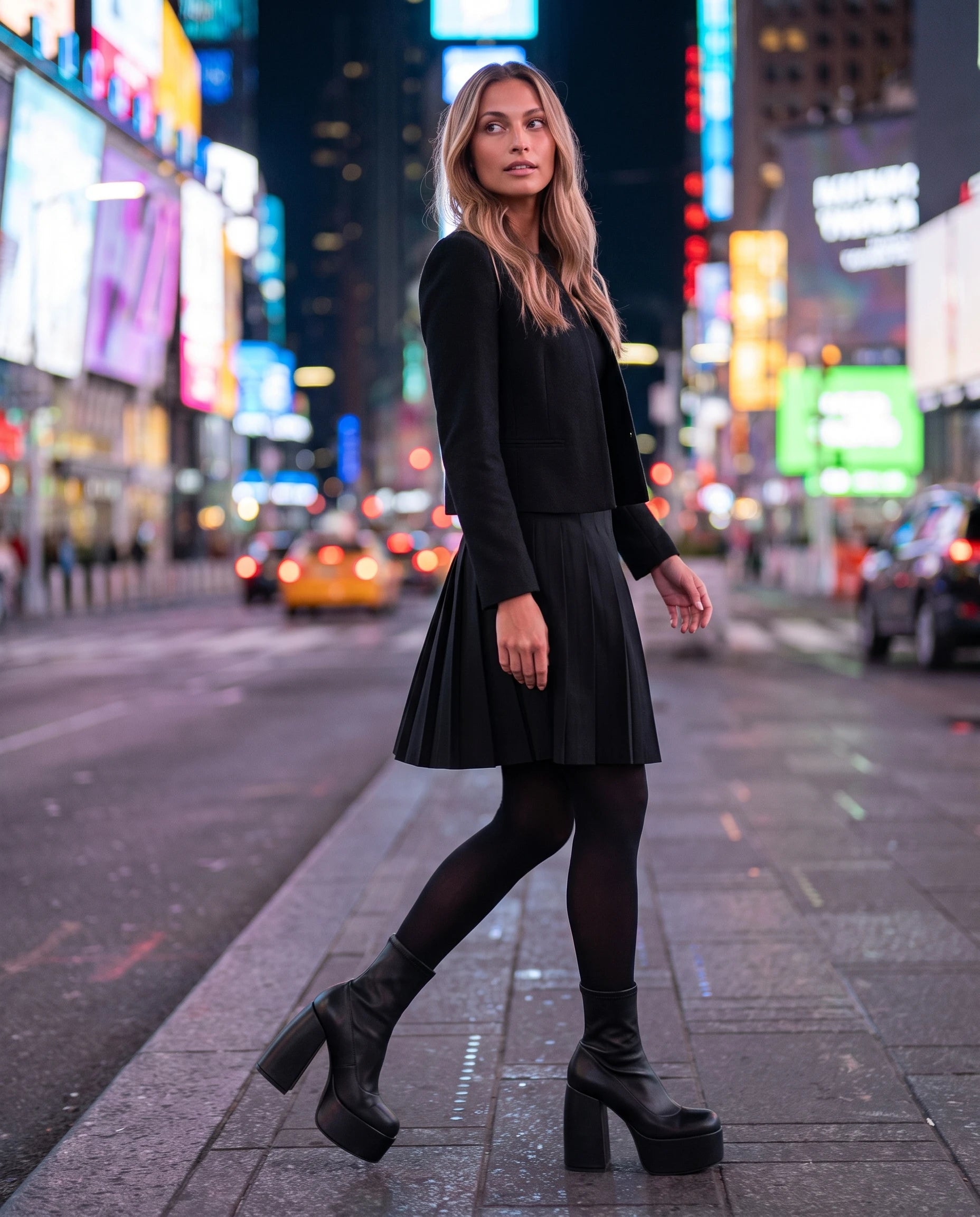 Bottines chaussette à plateforme massive Ludmilla — Noir, portées en situation urbaine