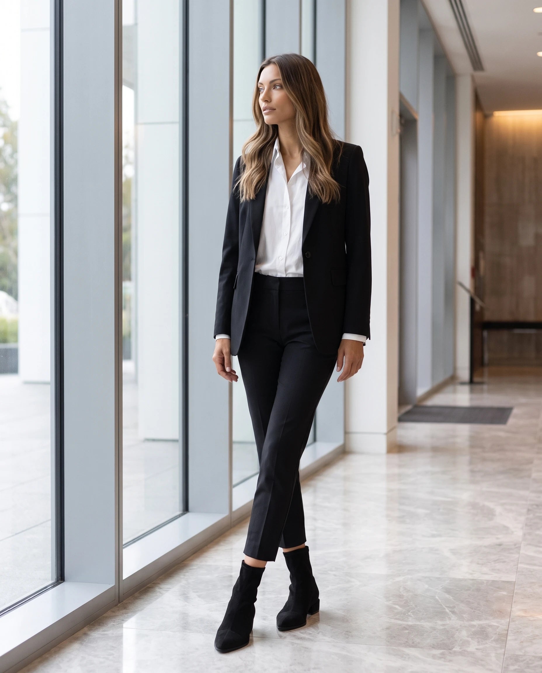 Bottines chaussette plates à bout pointu Célinie — Noir, portées en extérieur