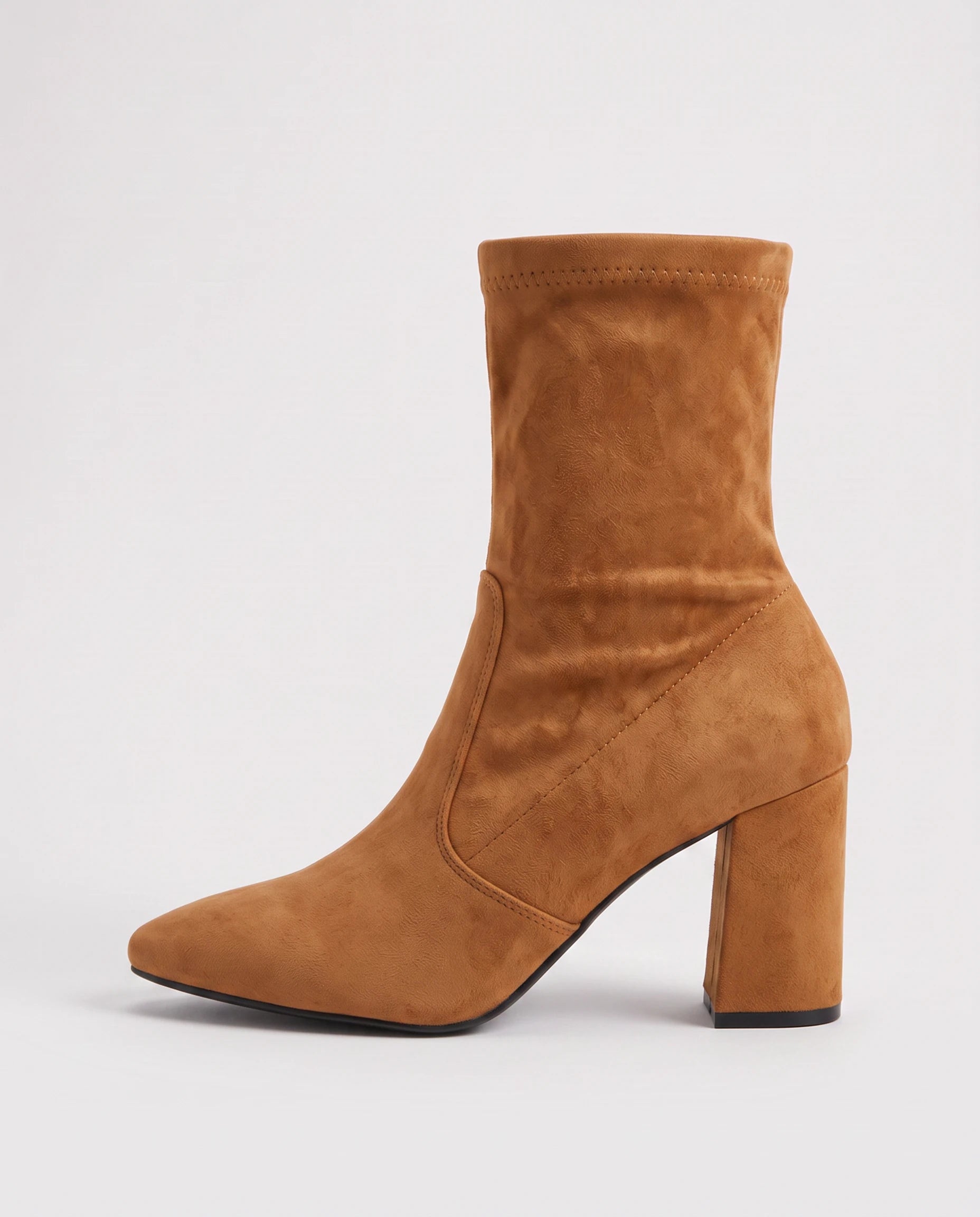 Bottines chaussette en suédine à talon bloc Dorothée — Caramel, packshot vue complémentaire