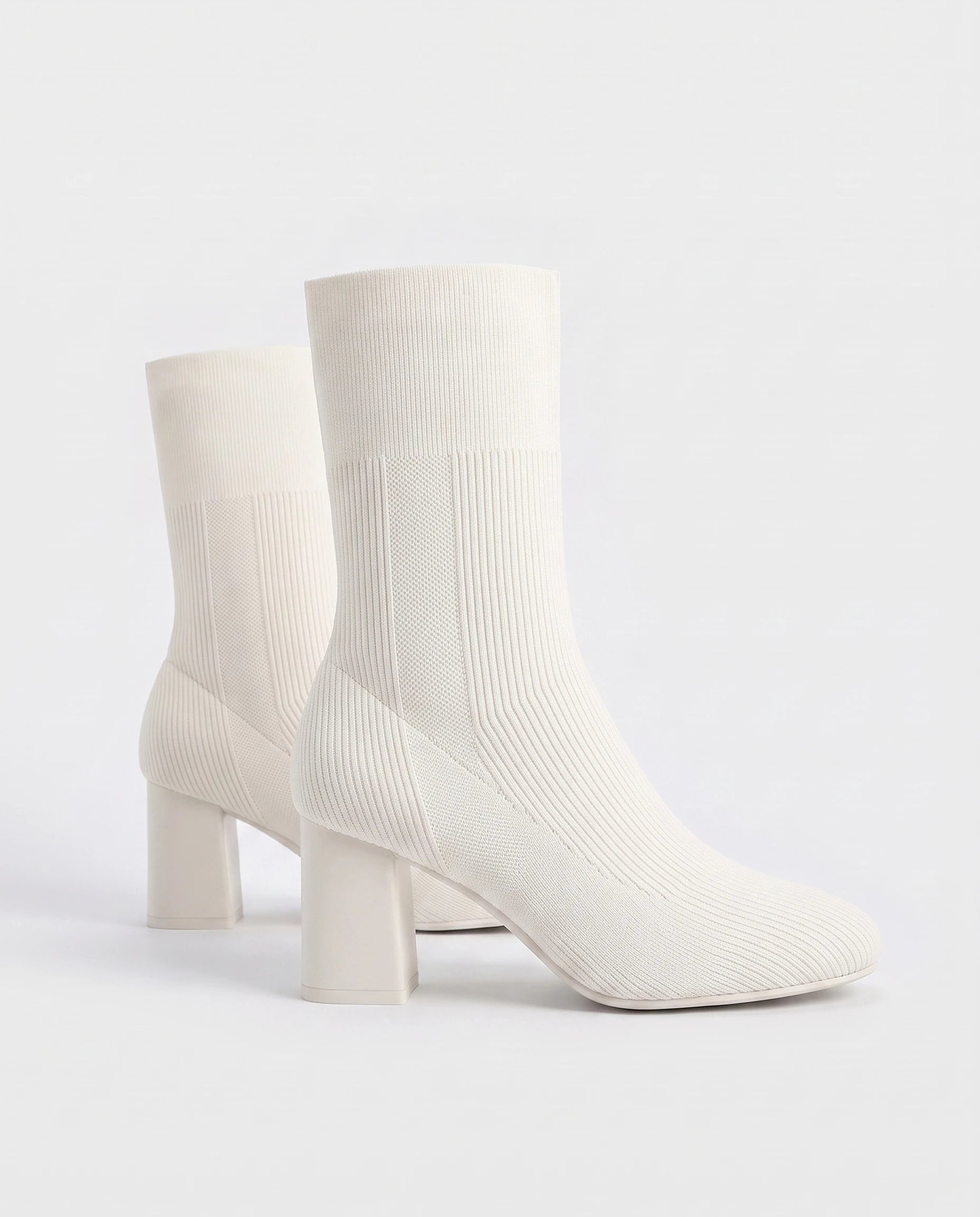Bottines chaussettes en maille a talon haut Adelphine Blanc Cassé — packshot, second angle