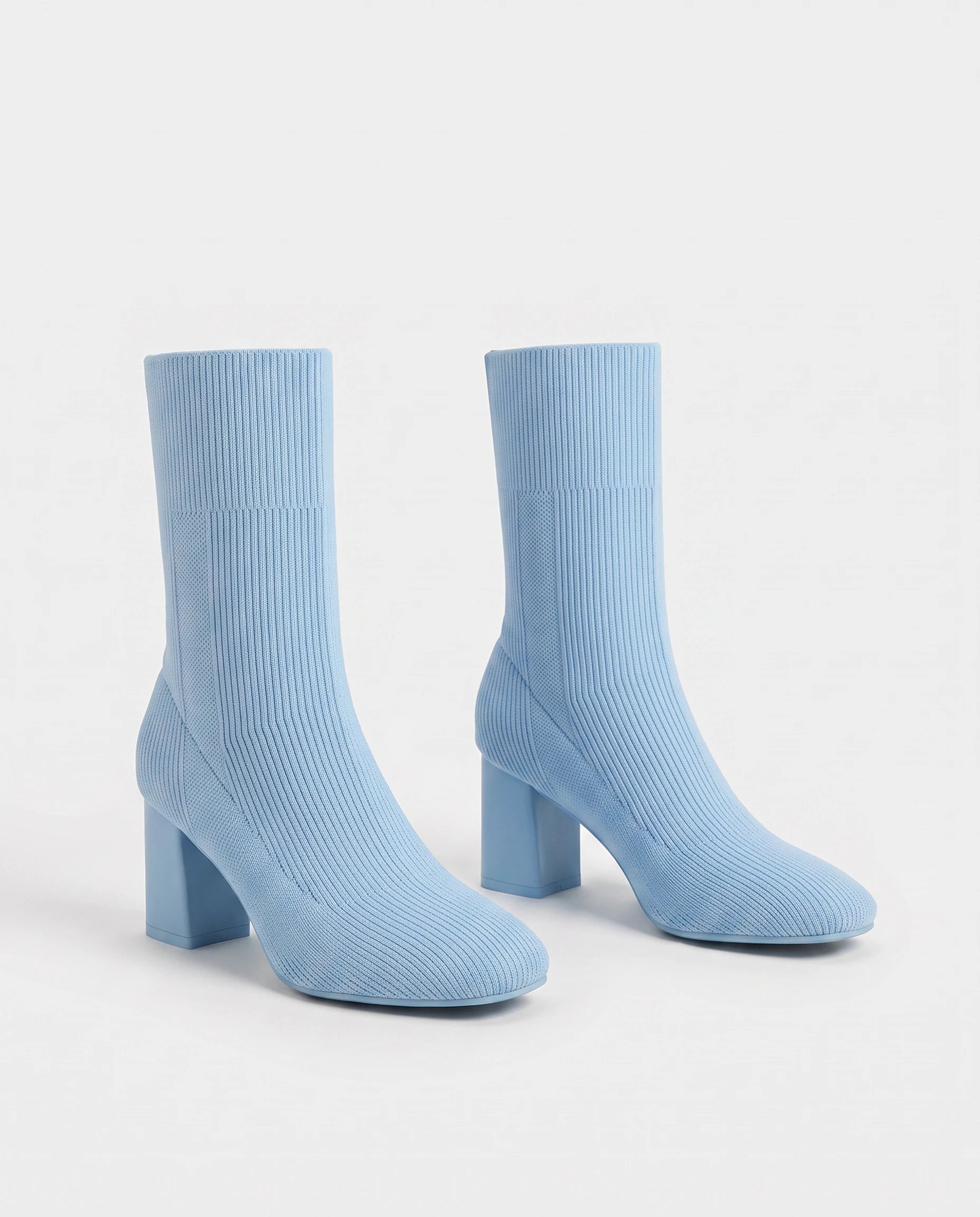 Bottines chaussettes en maille a talon haut Adelphine Bleu Ciel — packshot studio
