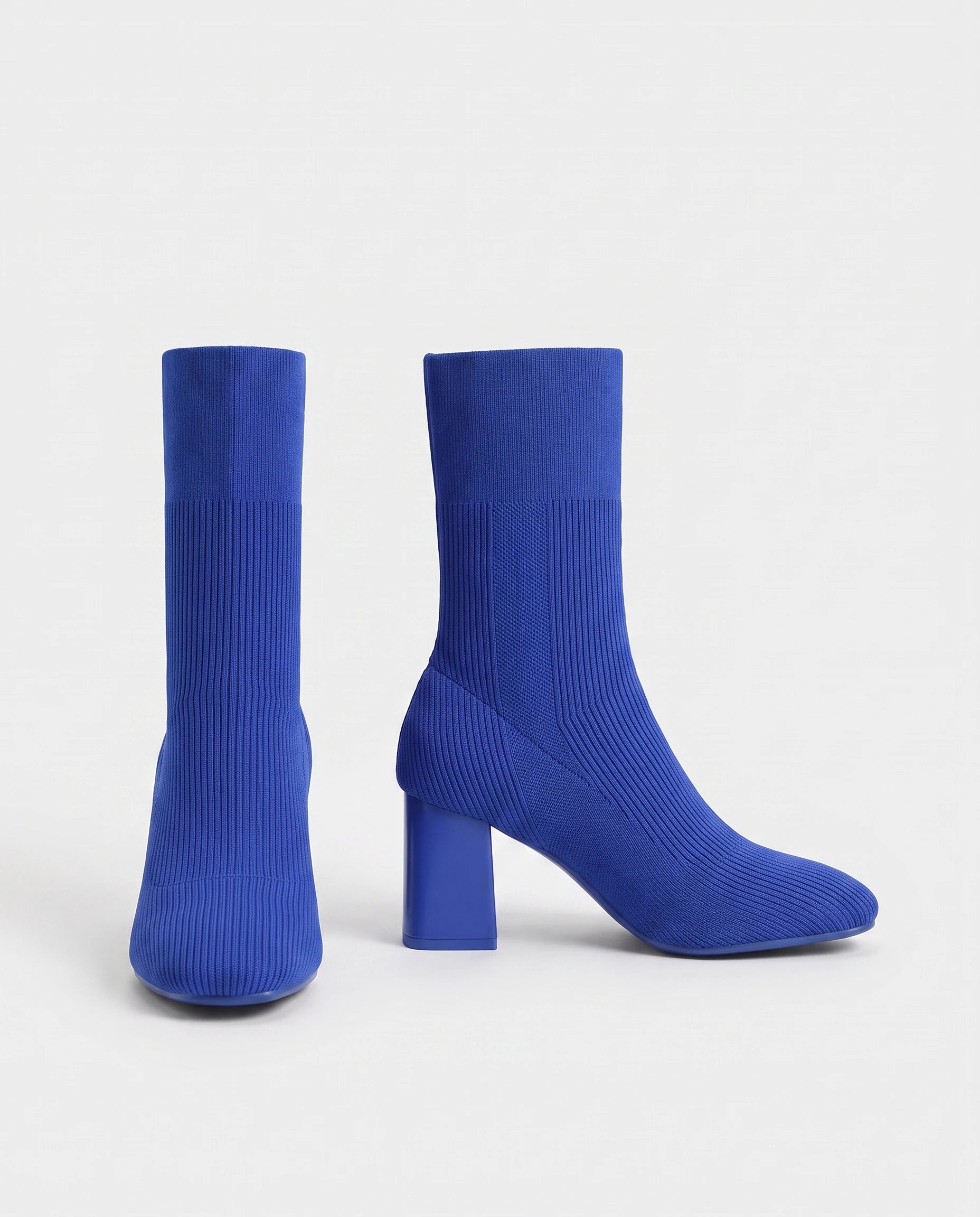 Bottines chaussettes en maille a talon haut Adelphine Bleu Cobalt — packshot studio