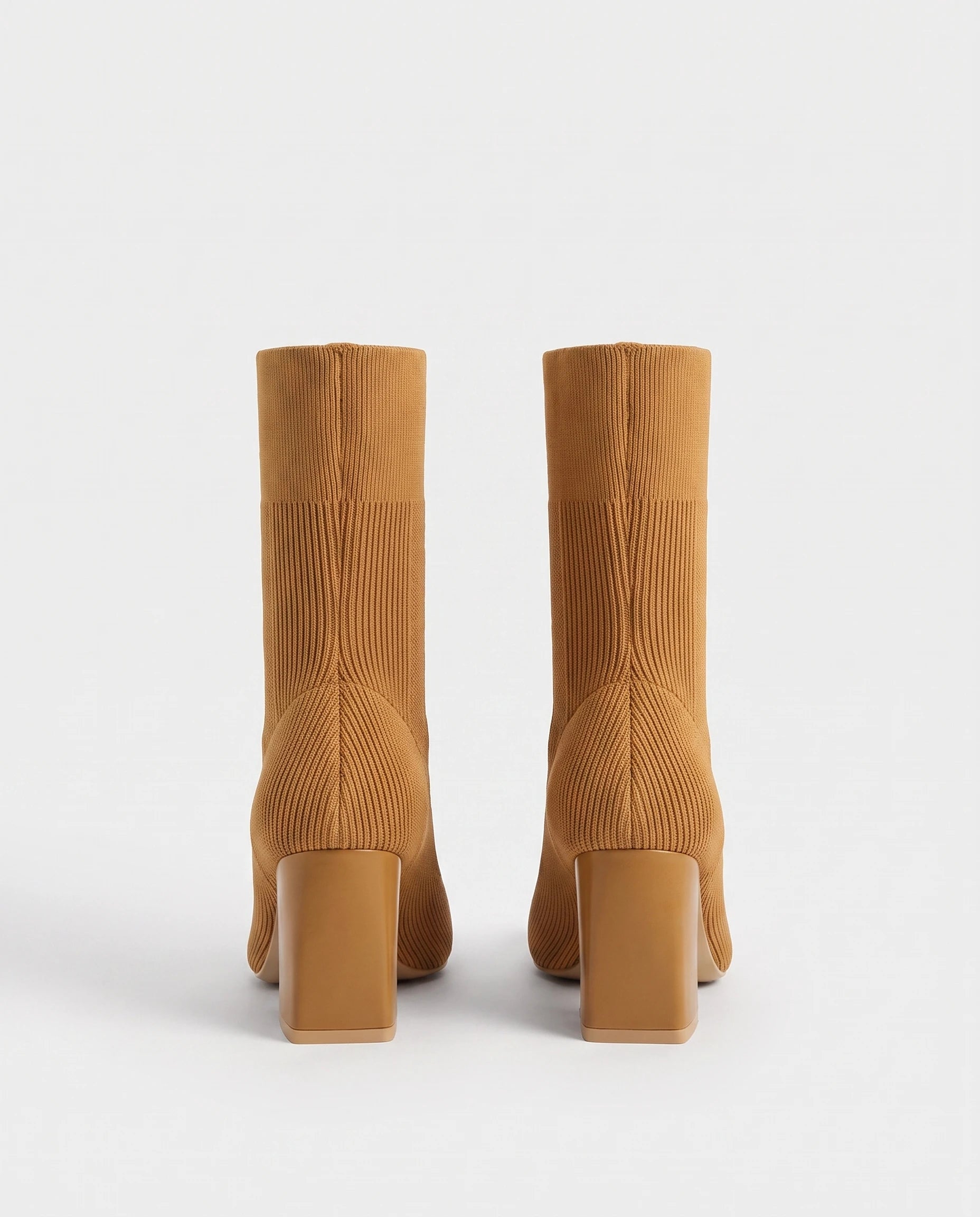Bottines chaussettes en maille a talon haut Adelphine Caramel Vieilli — packshot studio