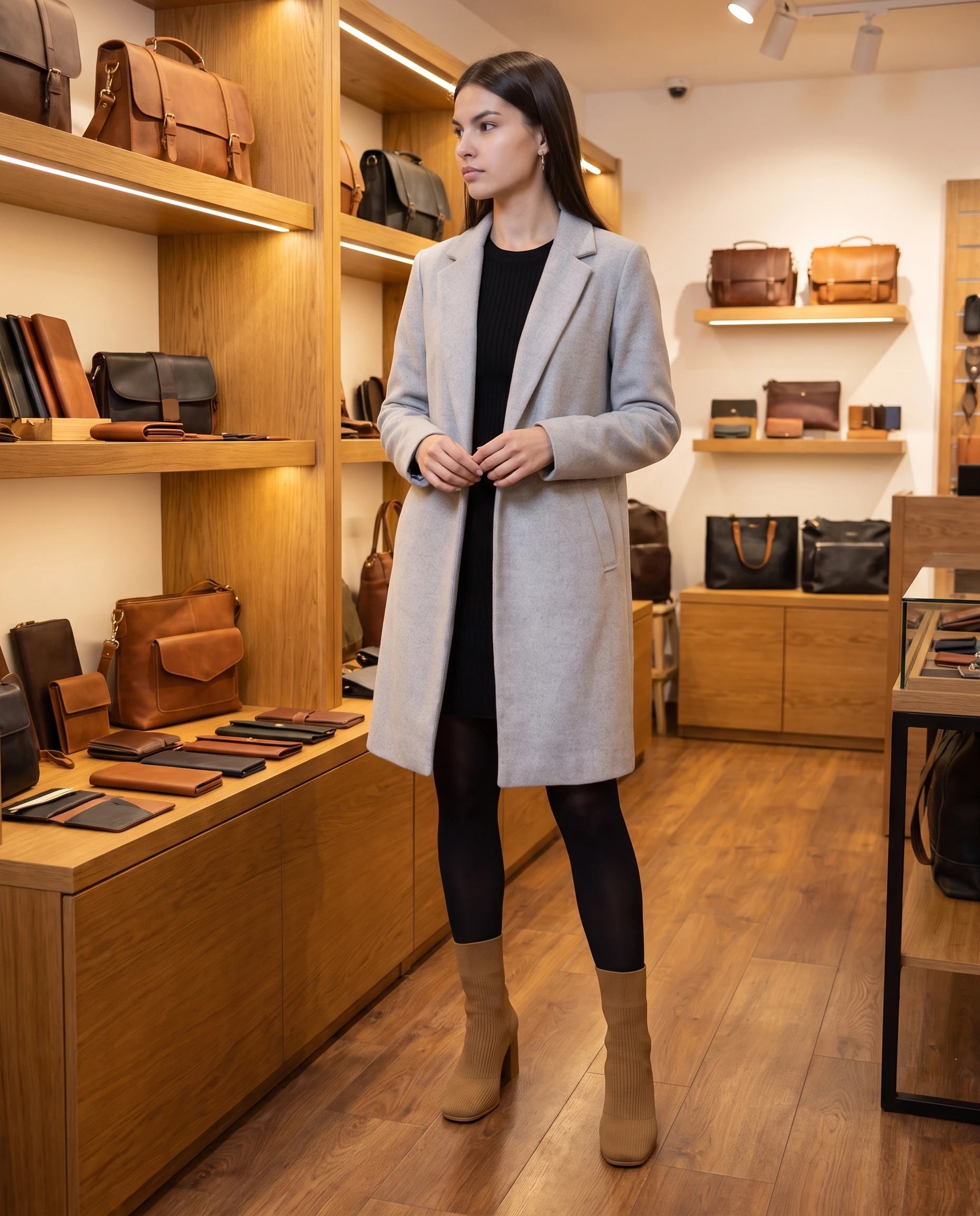 Bottines chaussettes en maille a talon haut Adelphine Caramel Vieilli — portées en situation