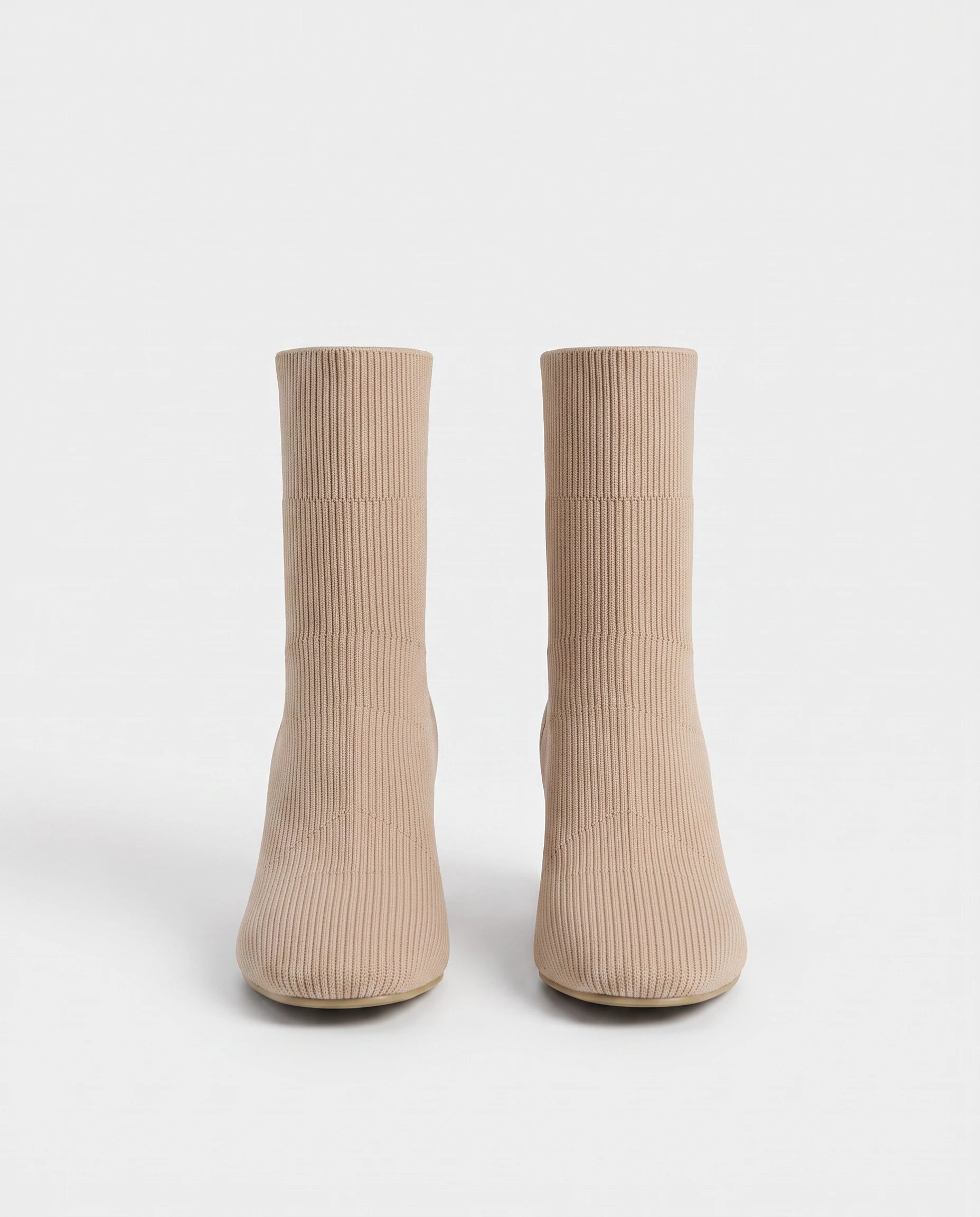 Bottines chaussettes en maille a talon haut Adelphine Grège — packshot studio