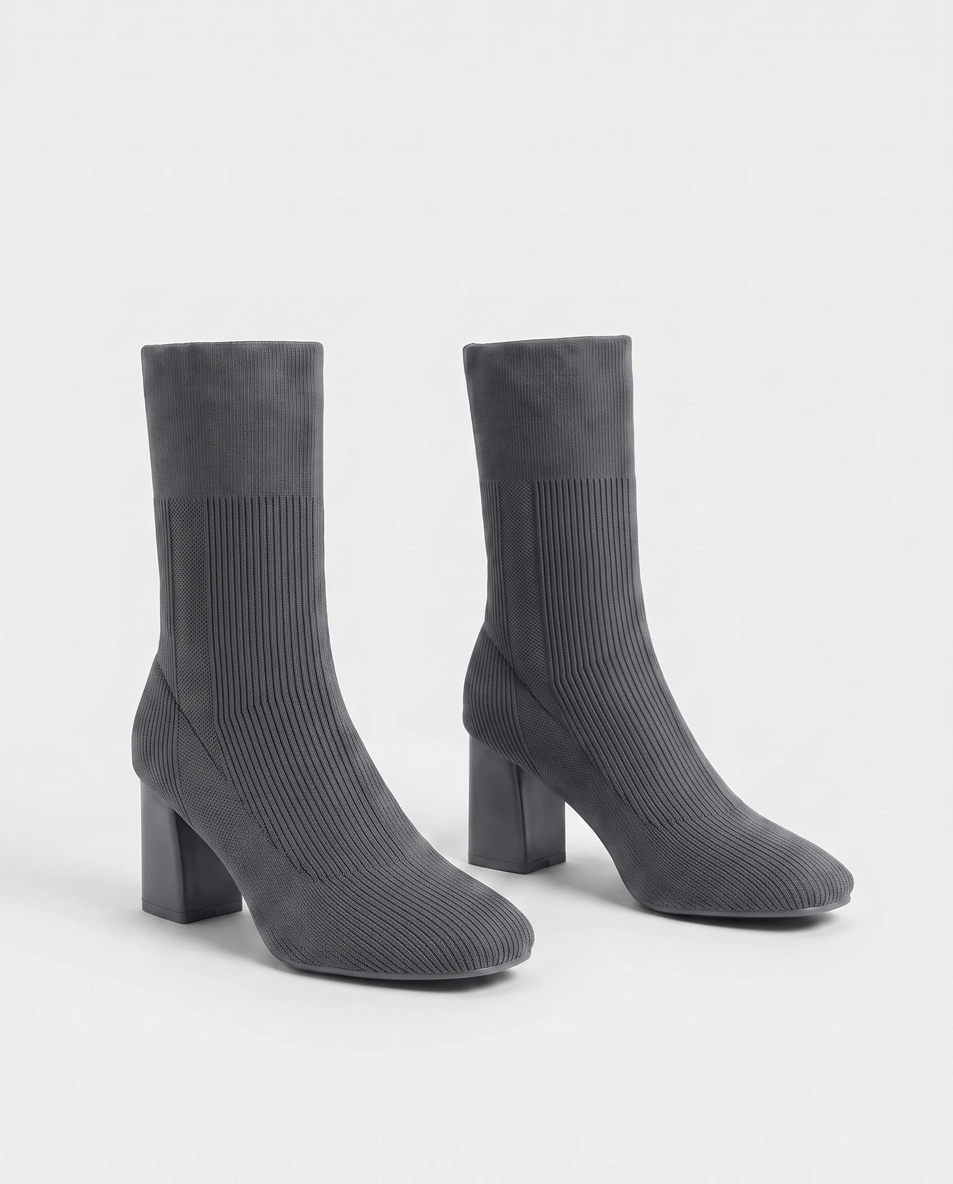 Bottines chaussettes en maille a talon haut Adelphine Gris Ardoise — packshot studio