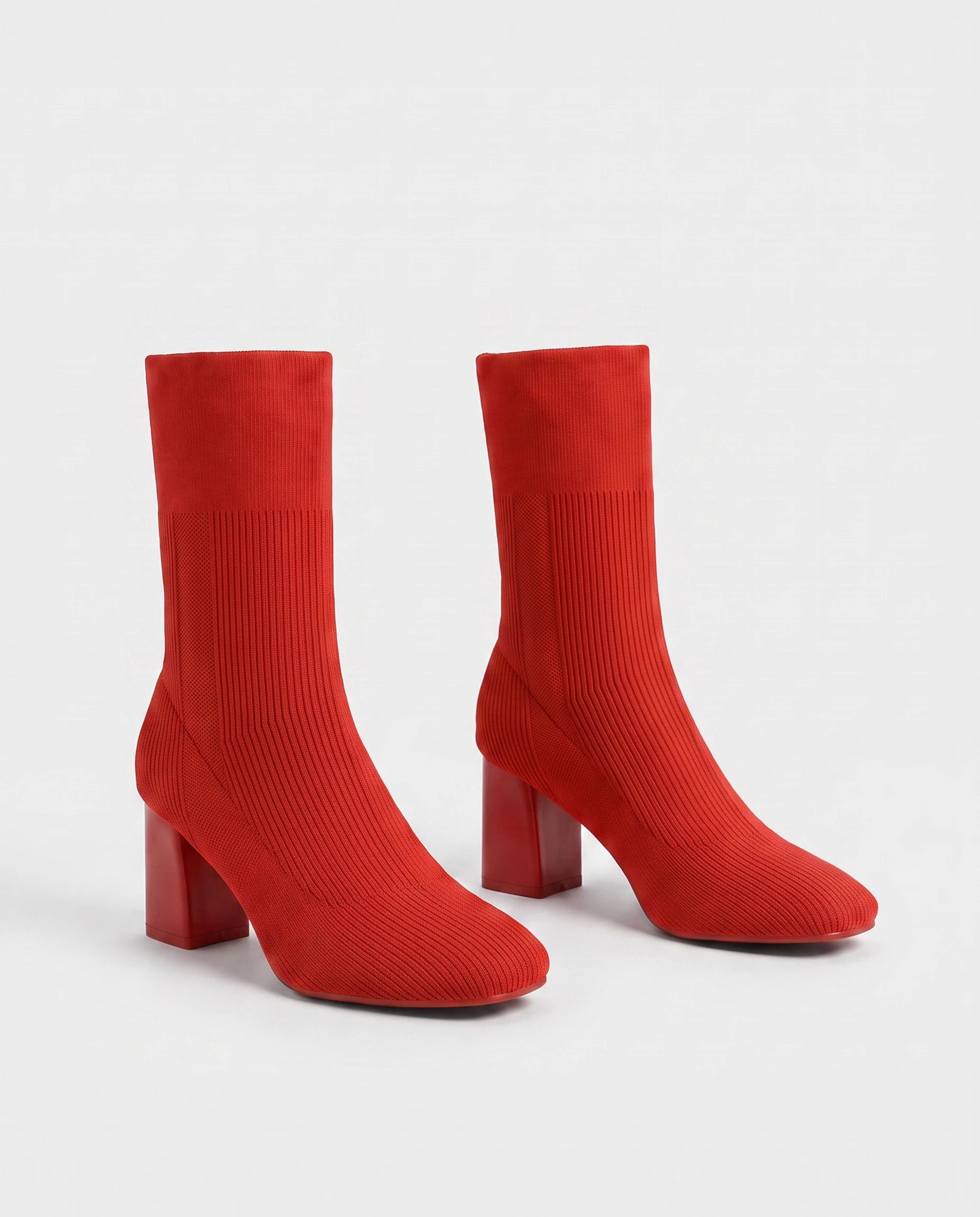 Bottines chaussettes en maille a talon haut Adelphine Rouge Coquelicot — packshot studio