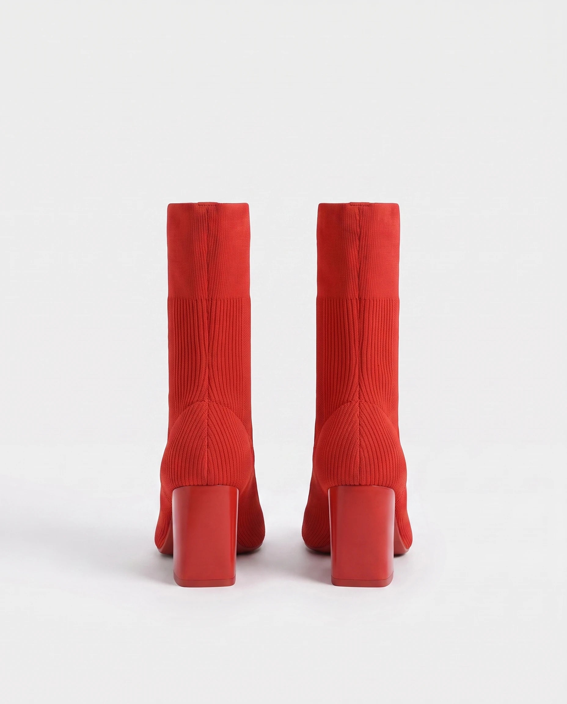 Bottines chaussettes en maille a talon haut Adelphine Rouge Coquelicot — packshot, second angle