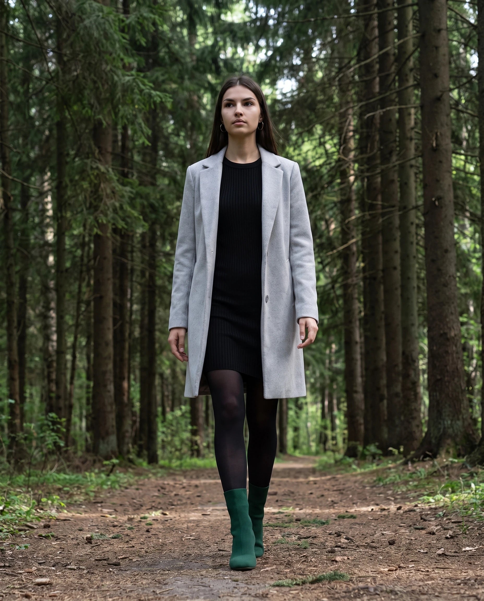 Bottines chaussettes en maille a talon haut Adelphine Vert Sapin — portées en situation