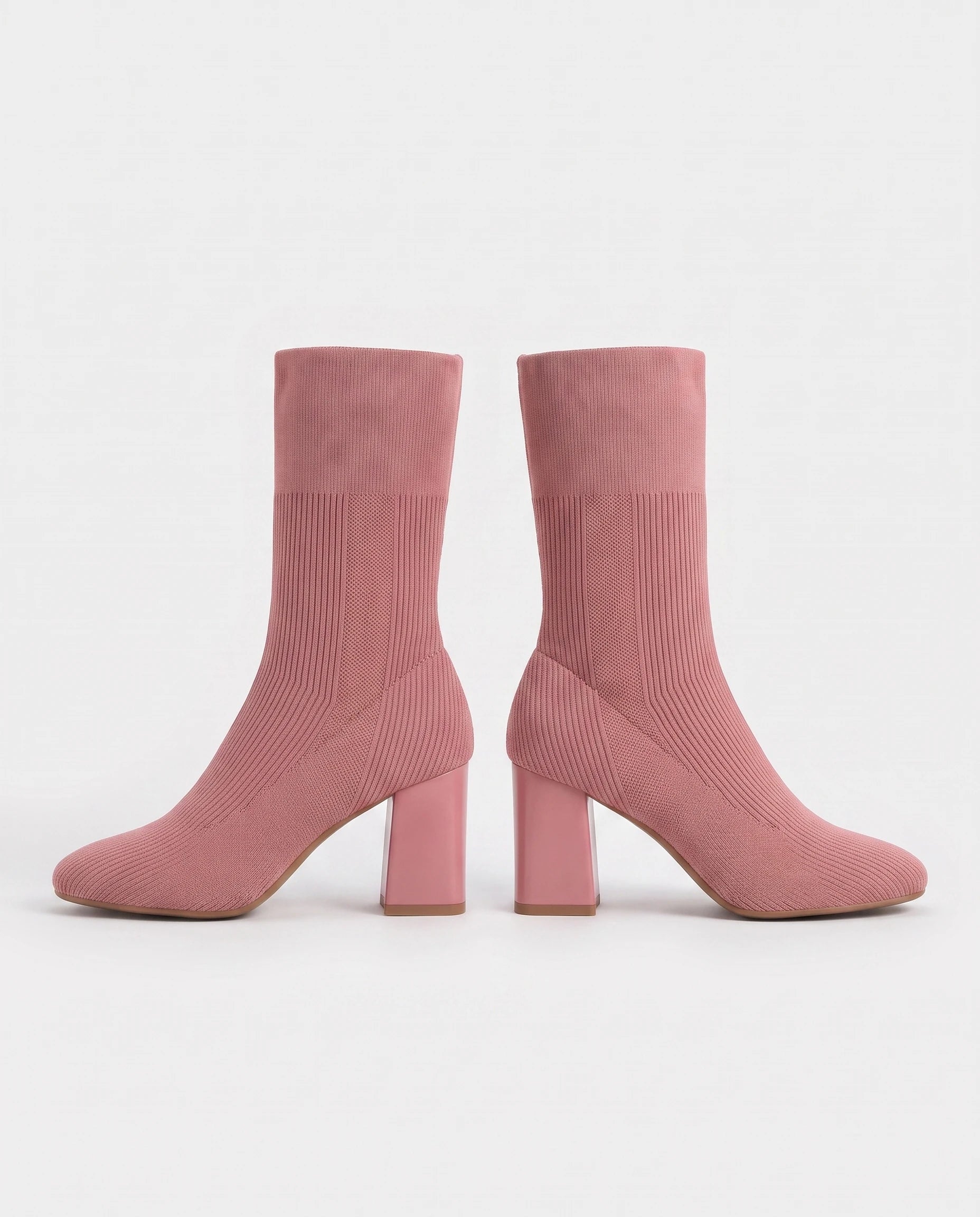 Bottines chaussettes en maille a talon haut Adelphine Vieux Rose — packshot, second angle