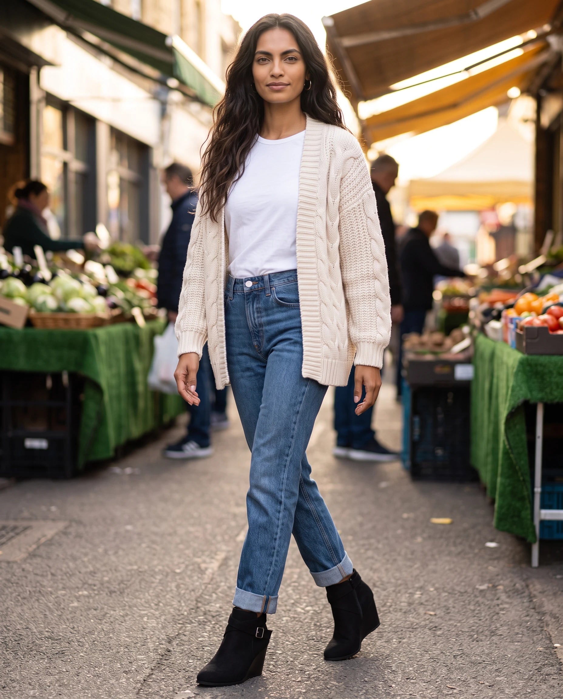 Bottines a talon compense en suedine Rosaline Noir — portées en situation