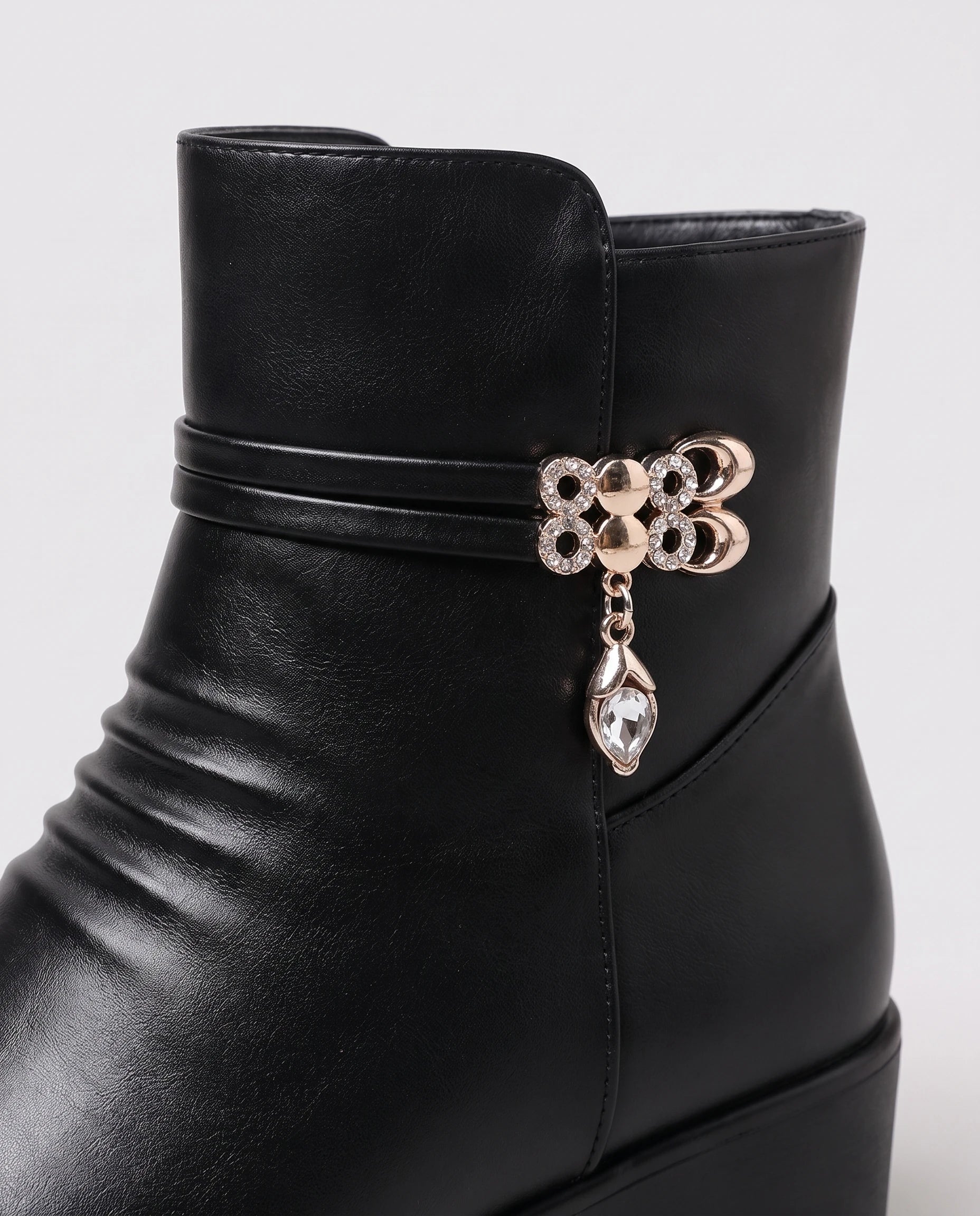 Bottines confort à bijou strass Hortensia — Noir, packshot vue complémentaire