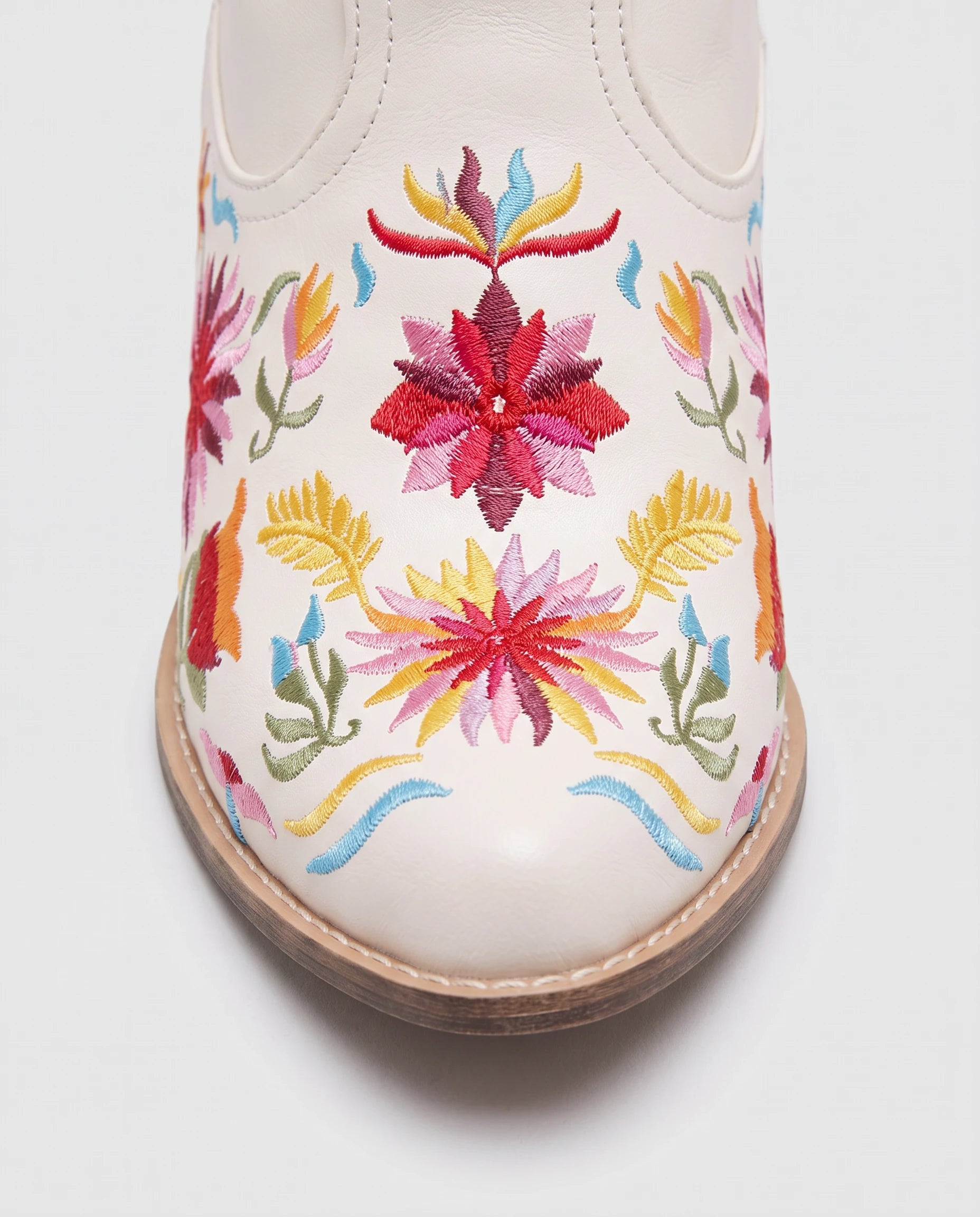Bottines santiags à broderie florale en simili Émerance Blanc — packshot, second angle