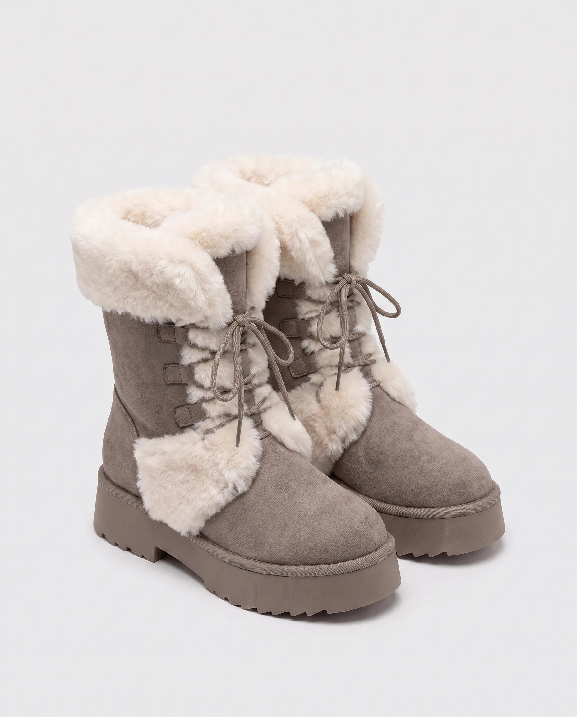 Bottines fourrées à lacets en suédine Toinette — Taupe, packshot vue complémentaire