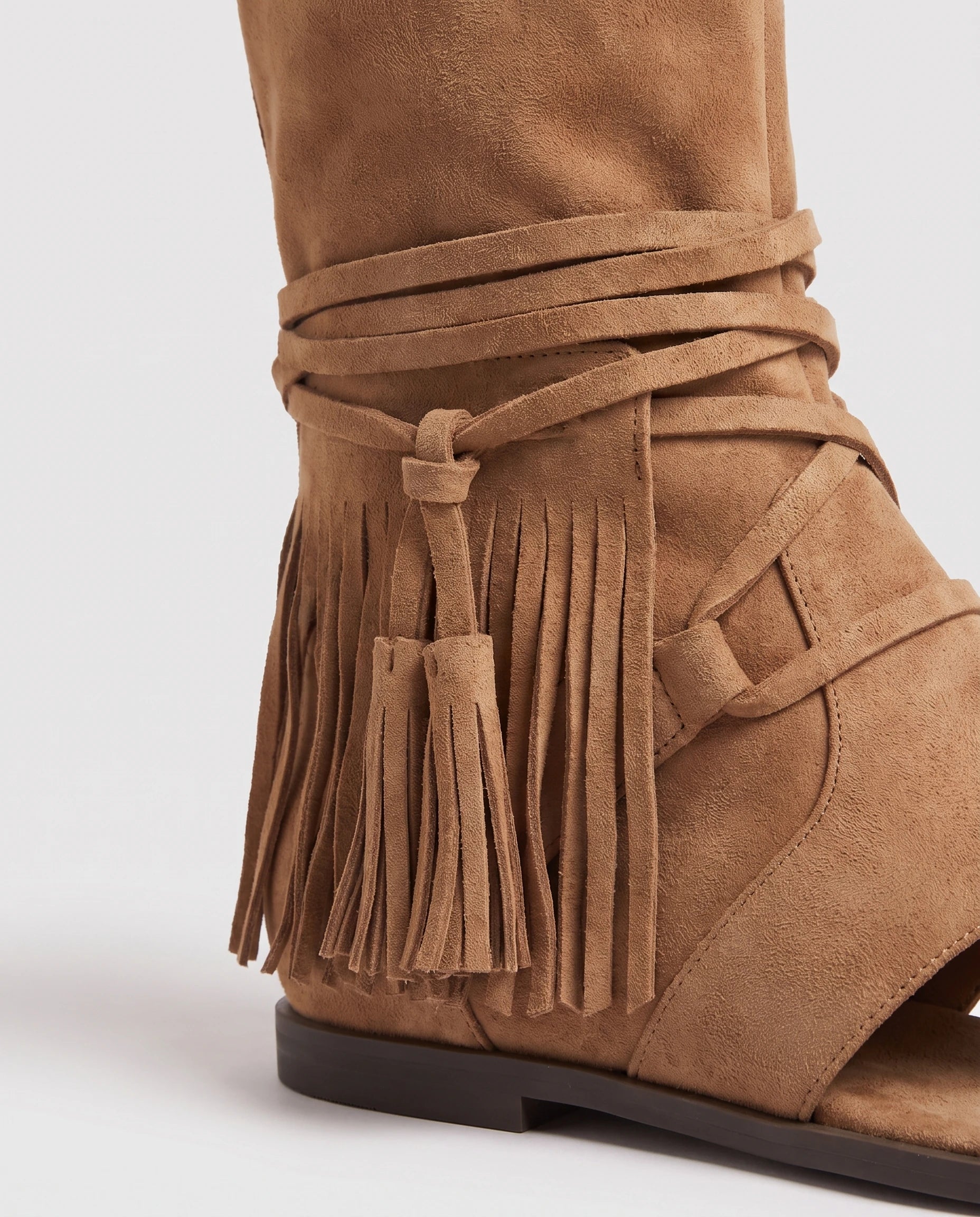 Bottines gladiateur à franges en suédine Vianne — Kaki, packshot vue complémentaire