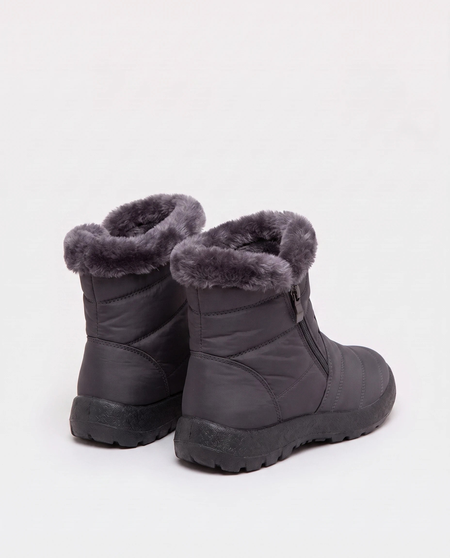 Bottines de neige fourrées Noëlle — Gris Anthracite, paire vue de dos trois quarts