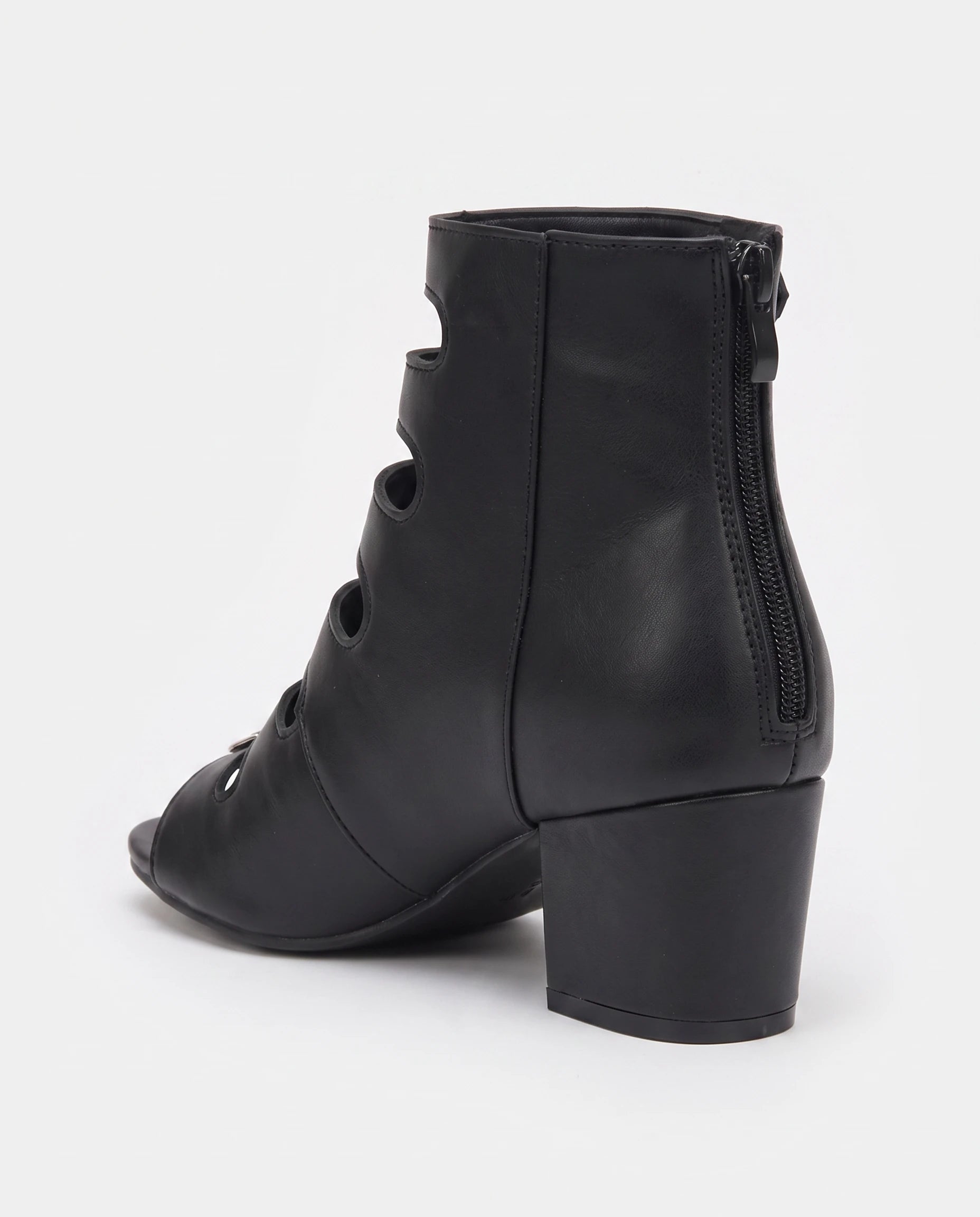 Bottines ouvertes à brides et boucles en simili Ysoline Noir — packshot, second angle