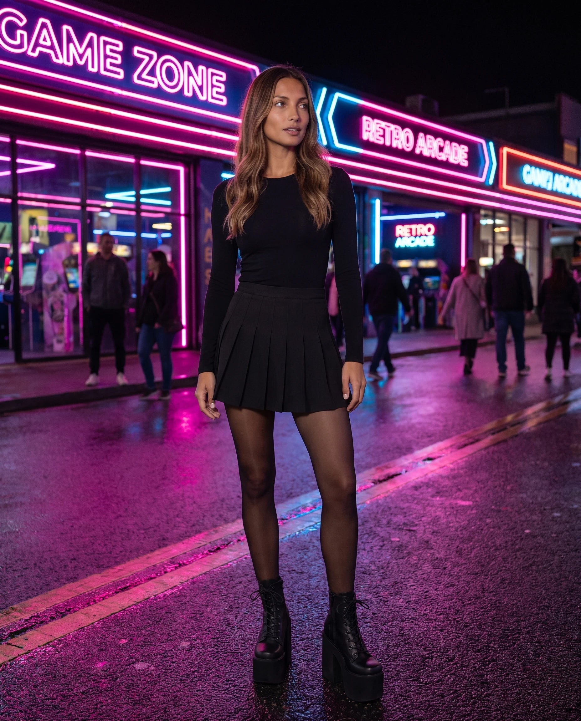 Bottines plateforme XXL lacées Zénobie — Noir, portées en situation urbaine