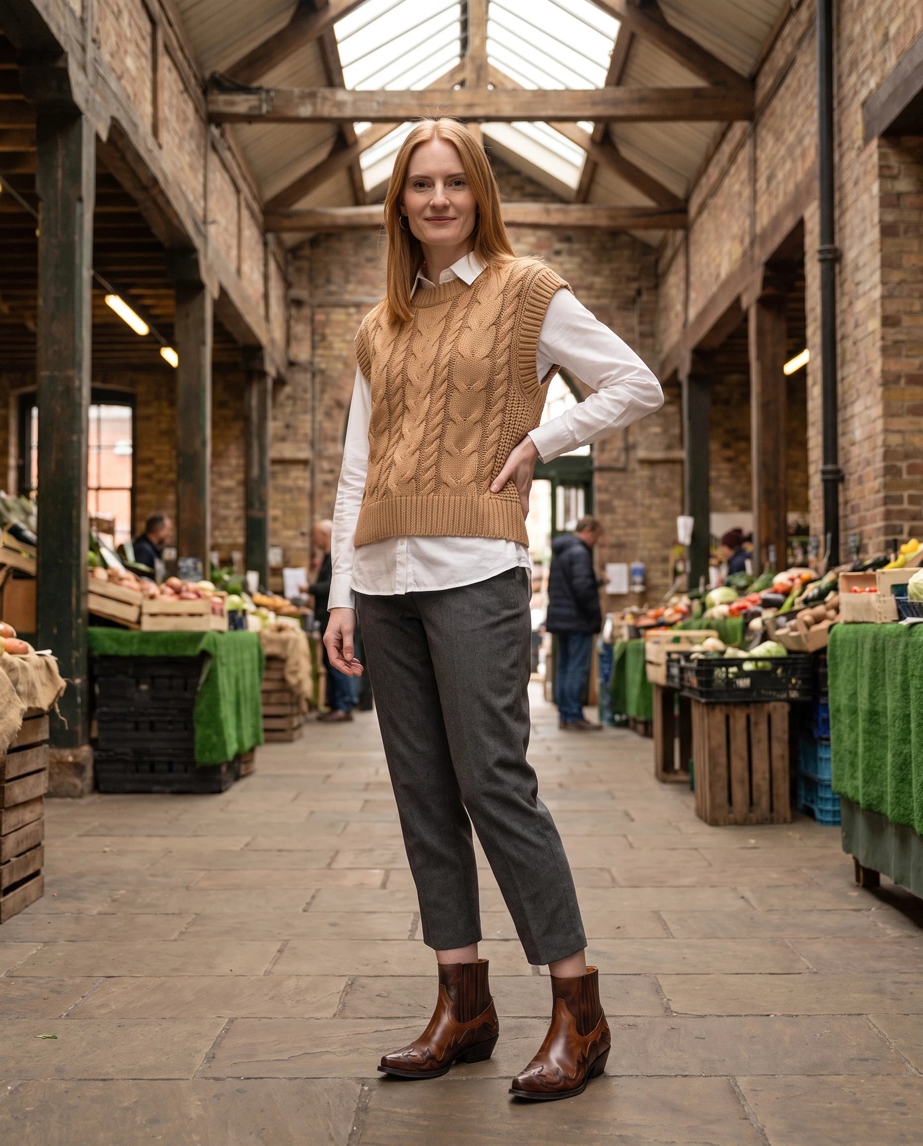 Bottines western à bout pointu en simili Mathurine Brun Cacao — portées en extérieur