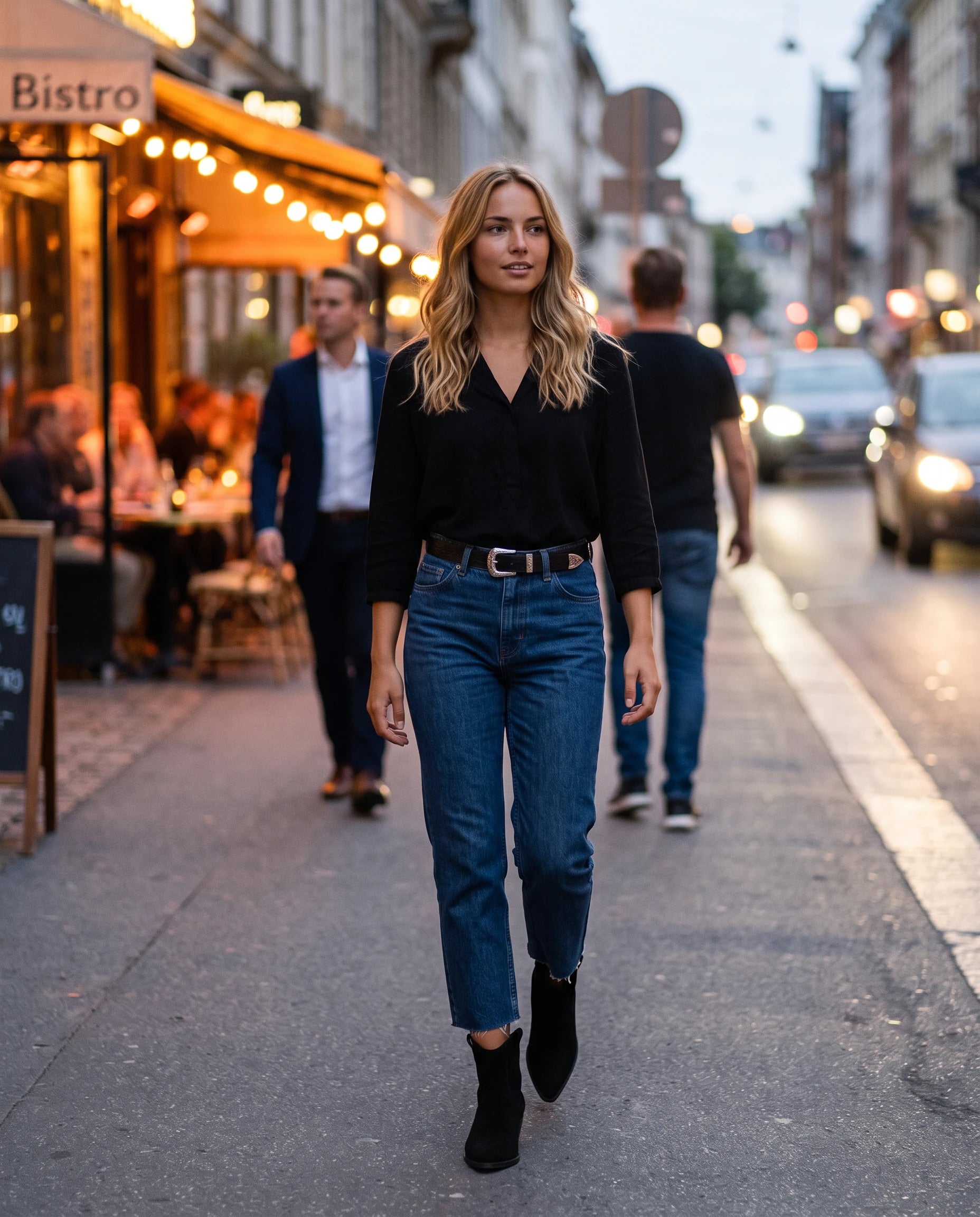 Bottines western en suédine Quiterie — Noir, portées en situation urbaine