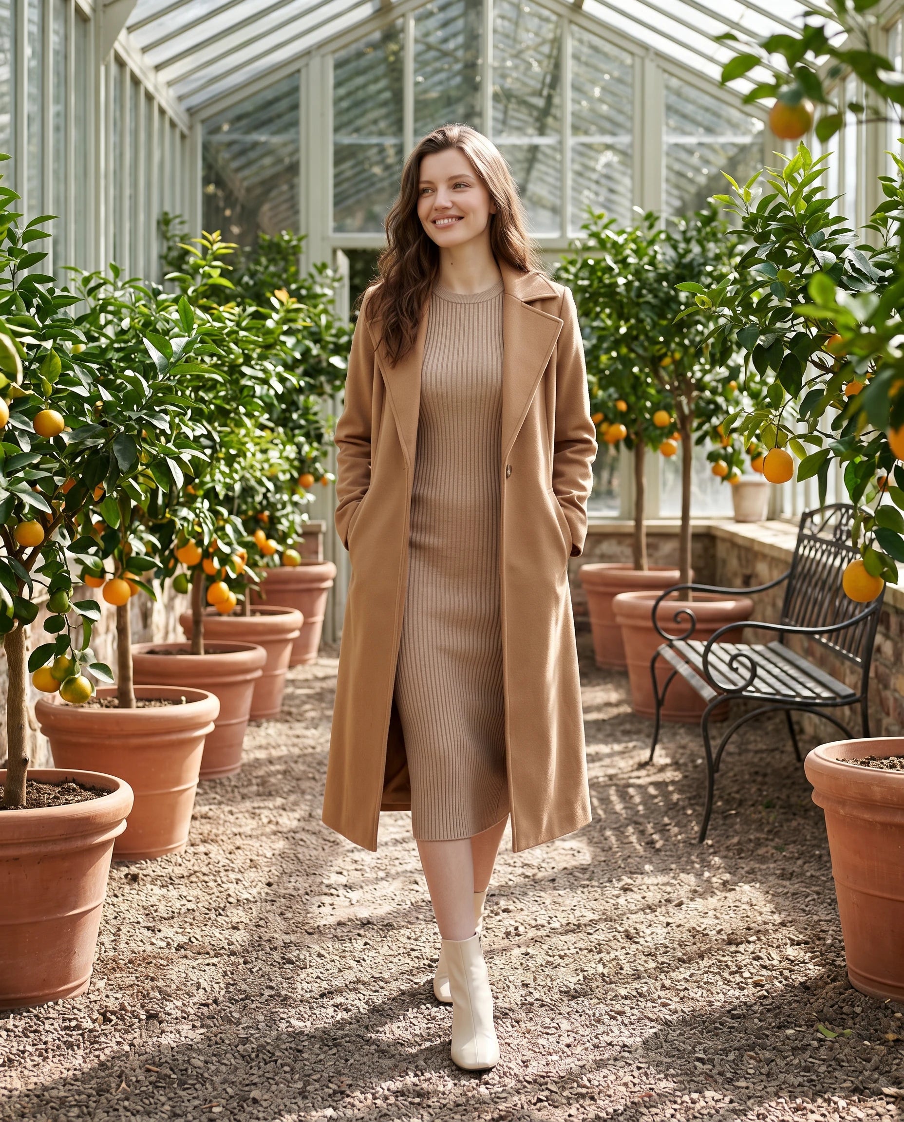 Bottines zippées en simili brillant Reine — Crème, portées en extérieur