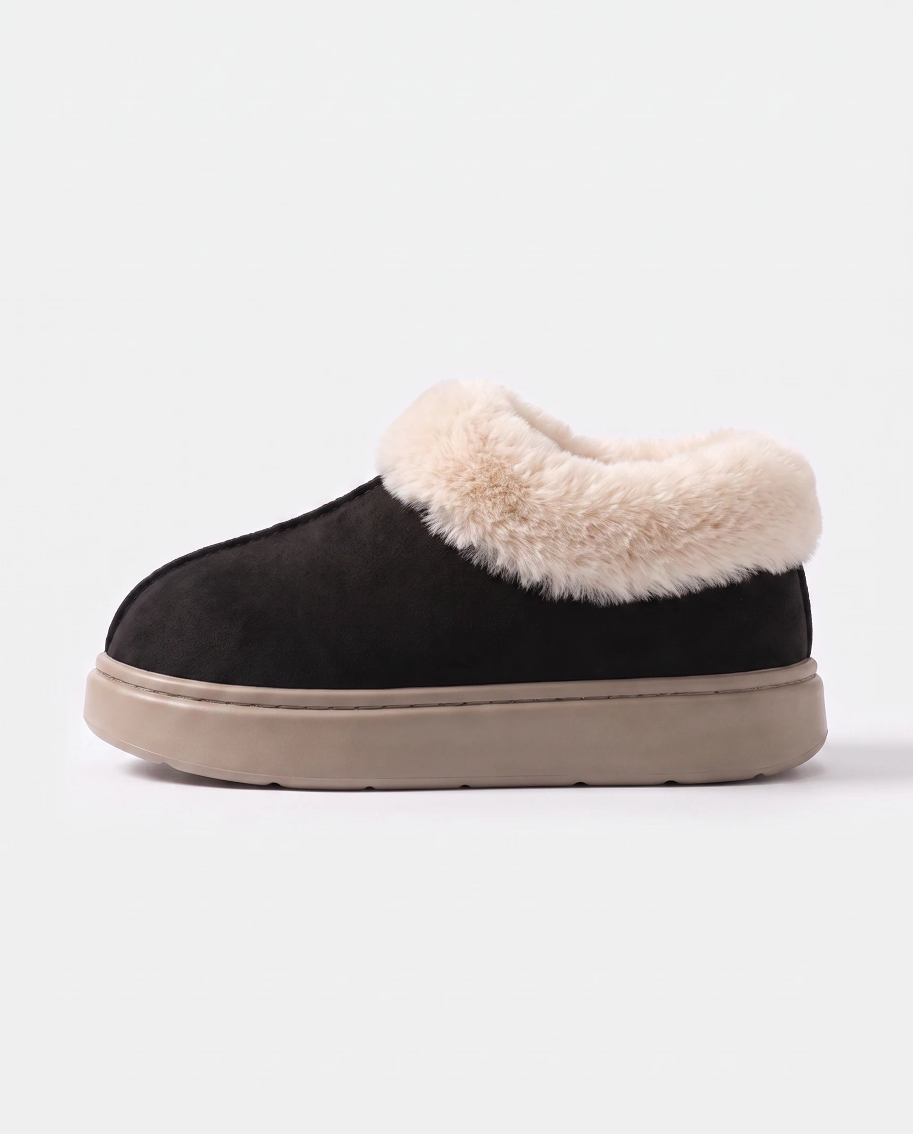 Chaussons bottines en peluche Roselène — Noir, packshot vue complémentaire