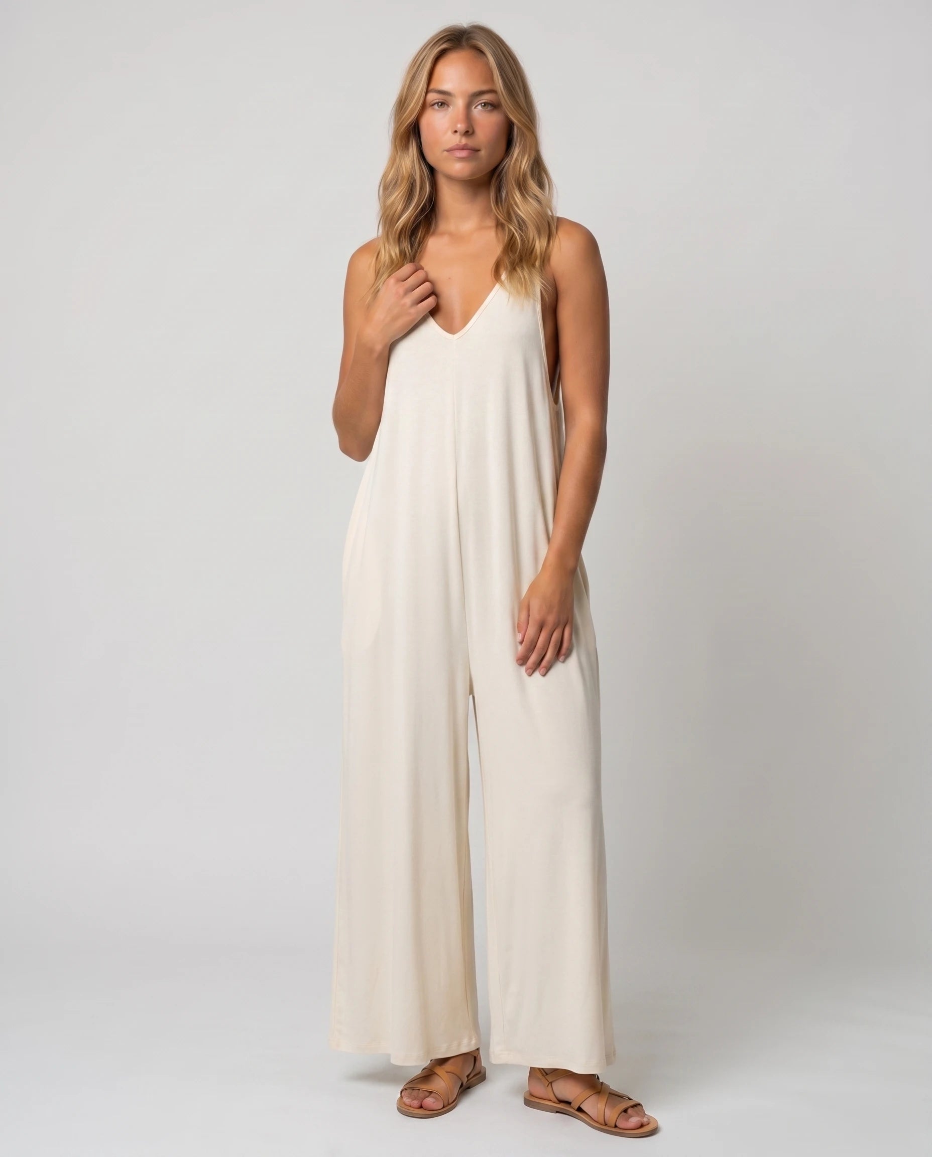 Combinaison ample jambe large Suzon - Blanc - studio face