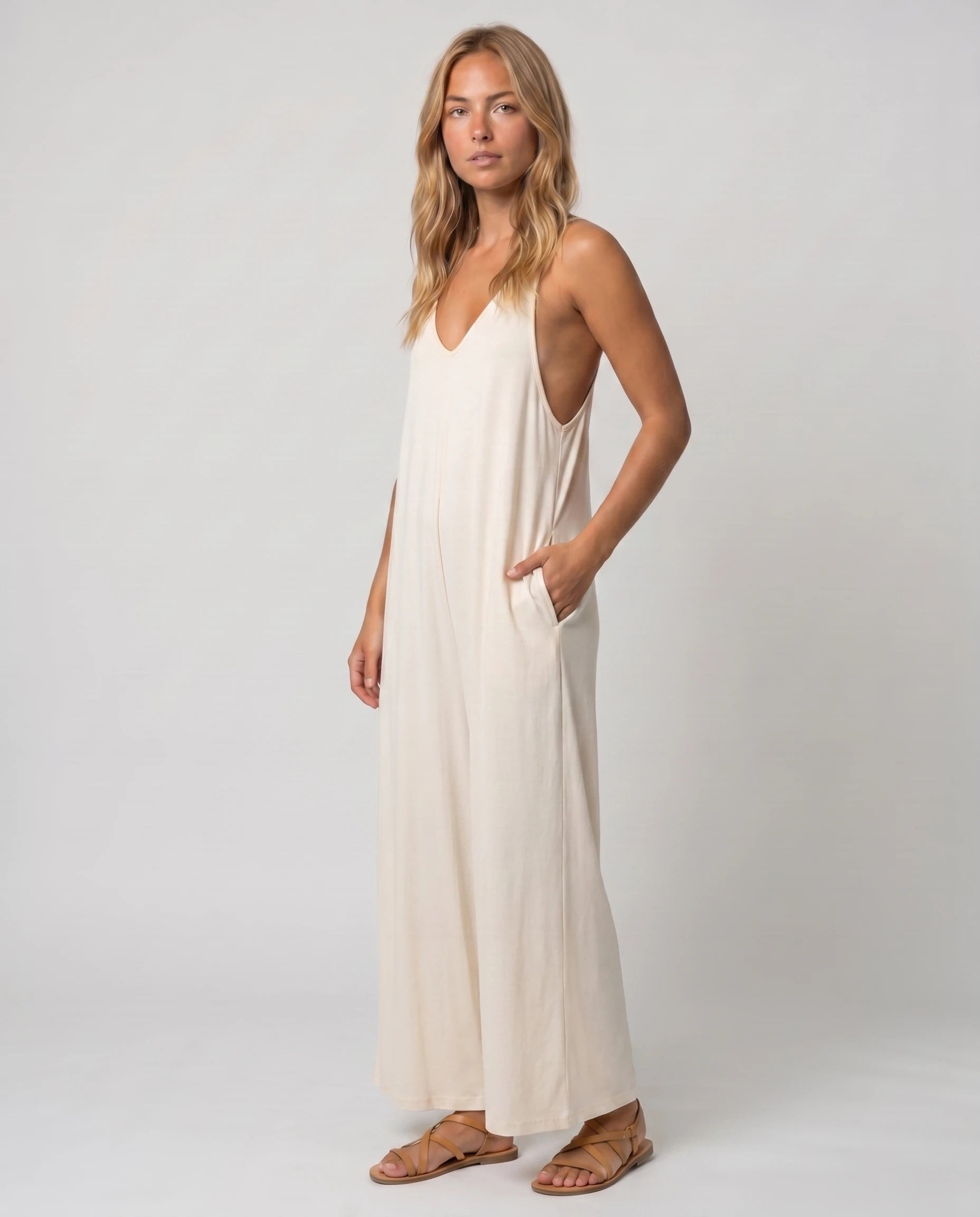 Combinaison ample jambe large Suzon - Blanc - studio trois quarts