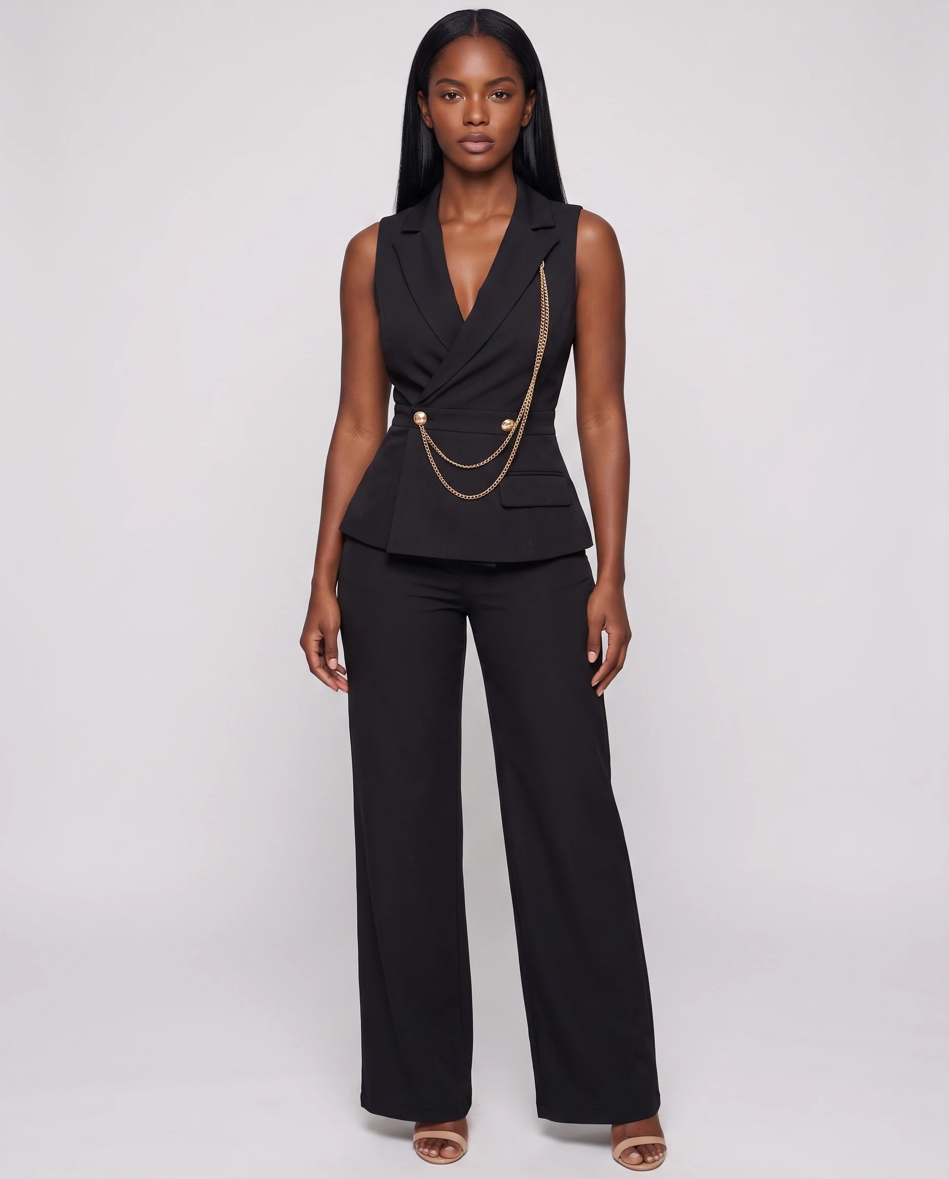 Combinaison blazer chic Hermance noire, vue de face en studio