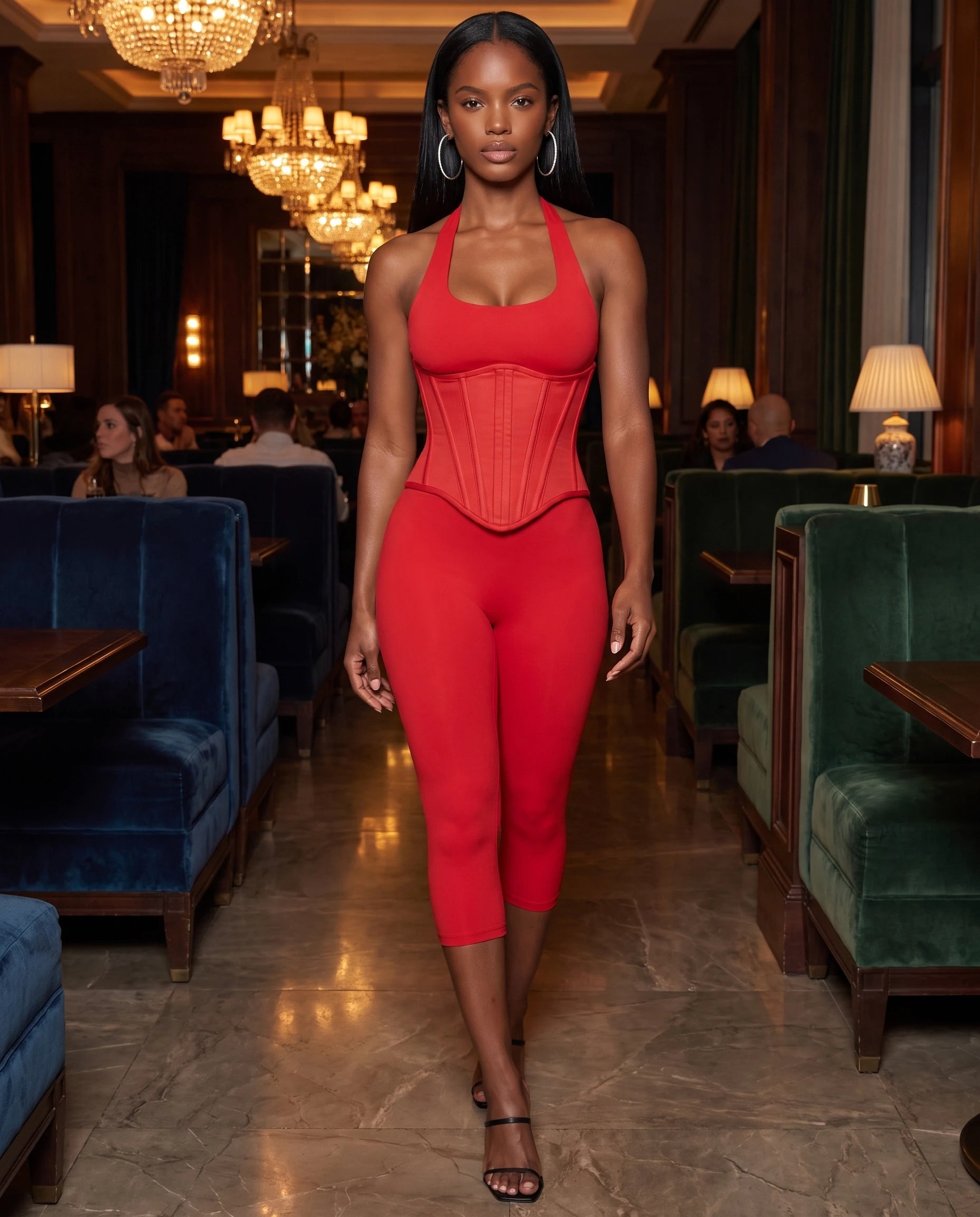 Combinaison moulante à corset Marlène – rouge – lounge en soirée