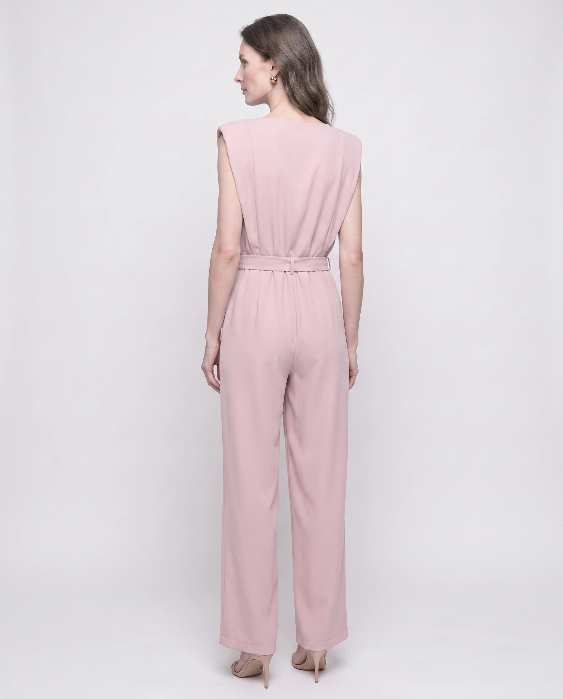 Combinaison drapée sans manches Sibylle, coloris Rose Poudré - studio dos