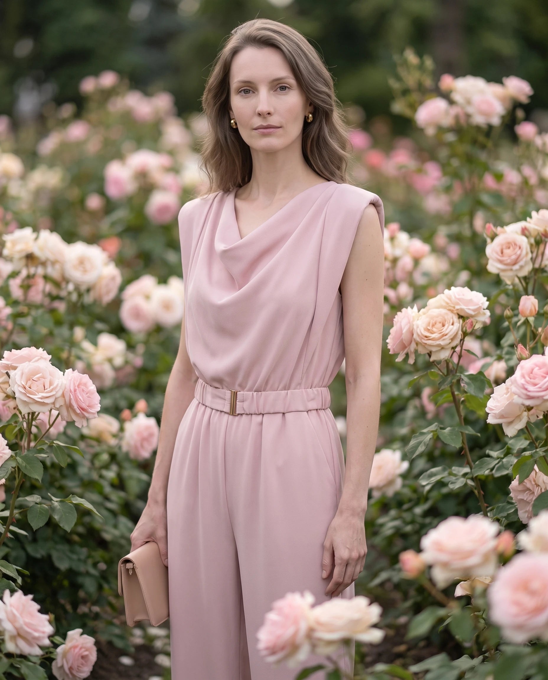 Combinaison drapée sans manches Sibylle, coloris Rose Poudré - lifestyle