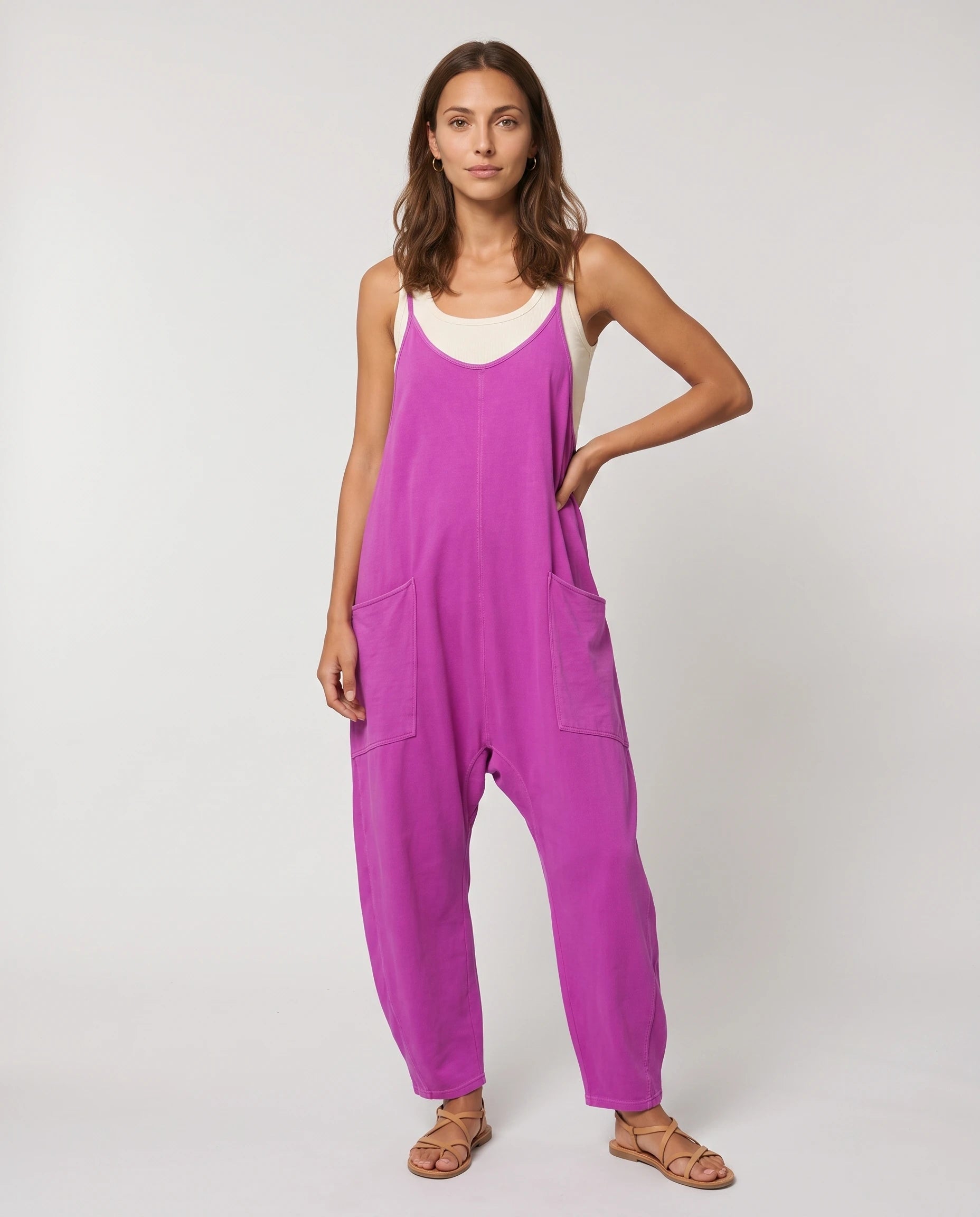 Combinaison ample à bretelles — Agathe - Fuchsia - studio face