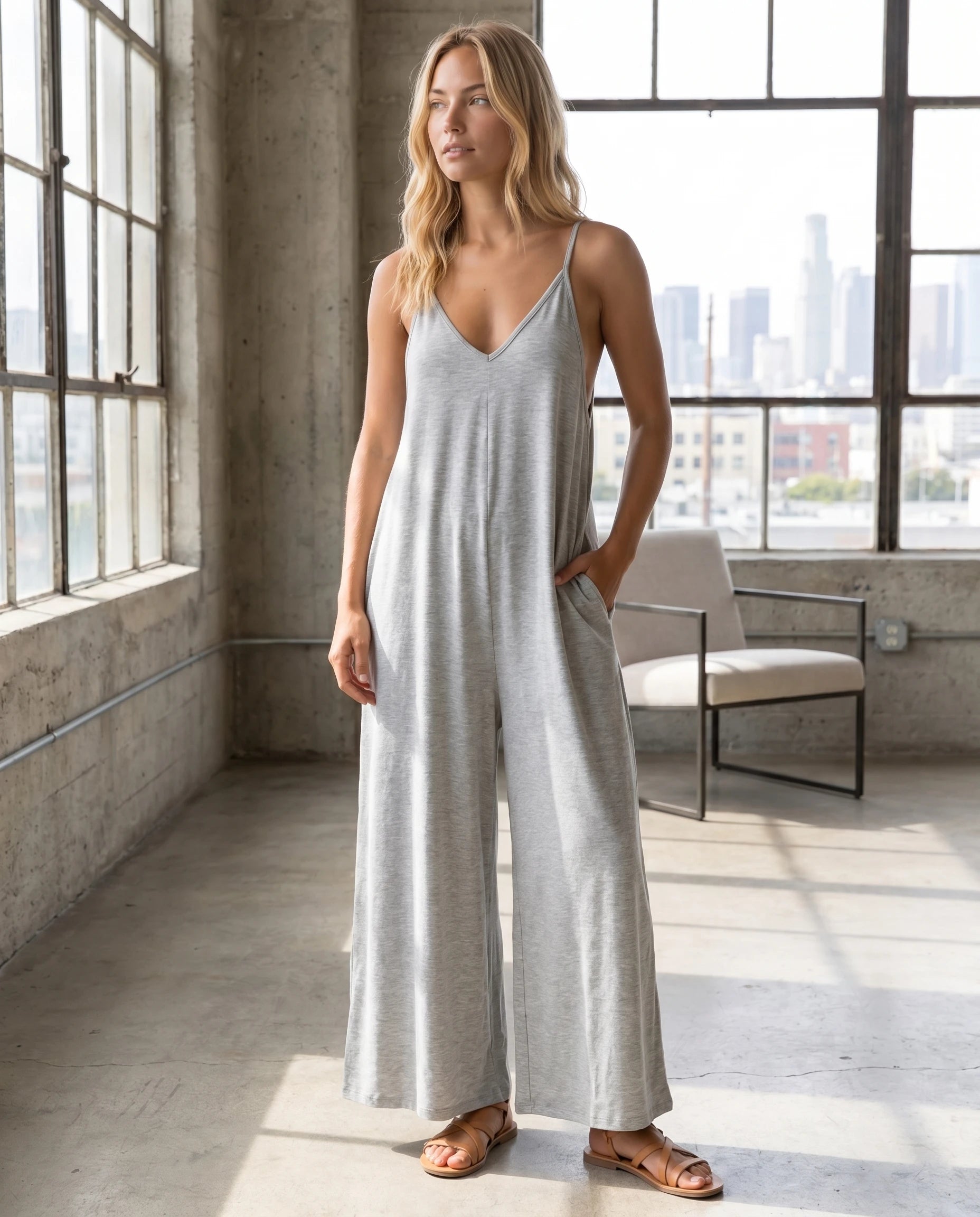 Combinaison ample jambe large Suzon - Gris - lifestyle loft
