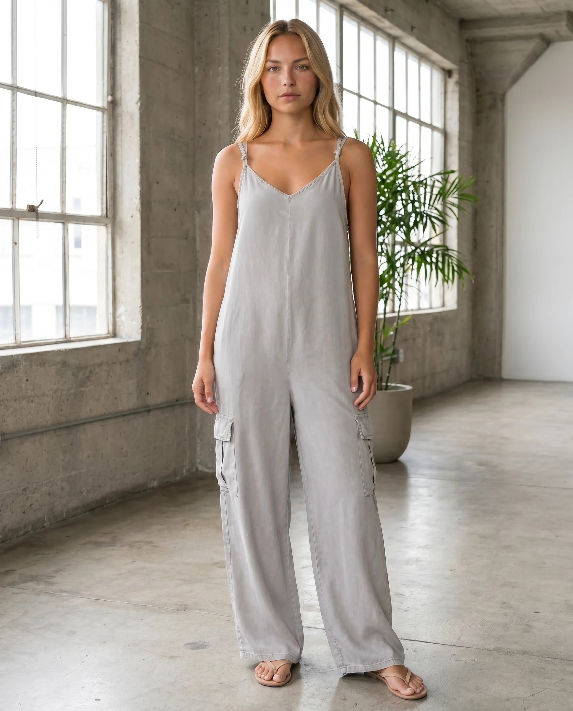 Combinaison ample jambe large a poches Colombe - Gris clair - portee en interieur