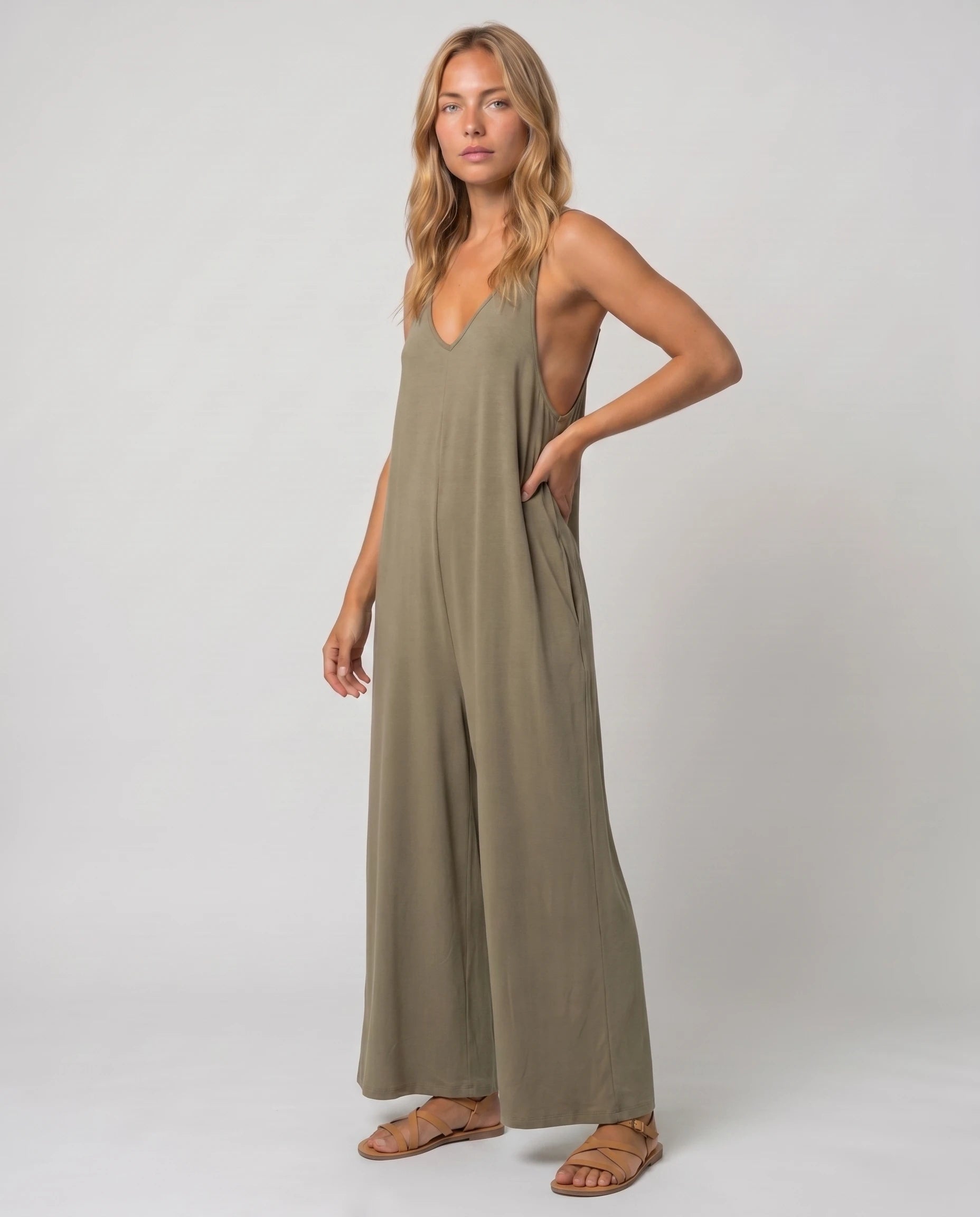 Combinaison ample jambe large Suzon - Kaki - studio trois quarts