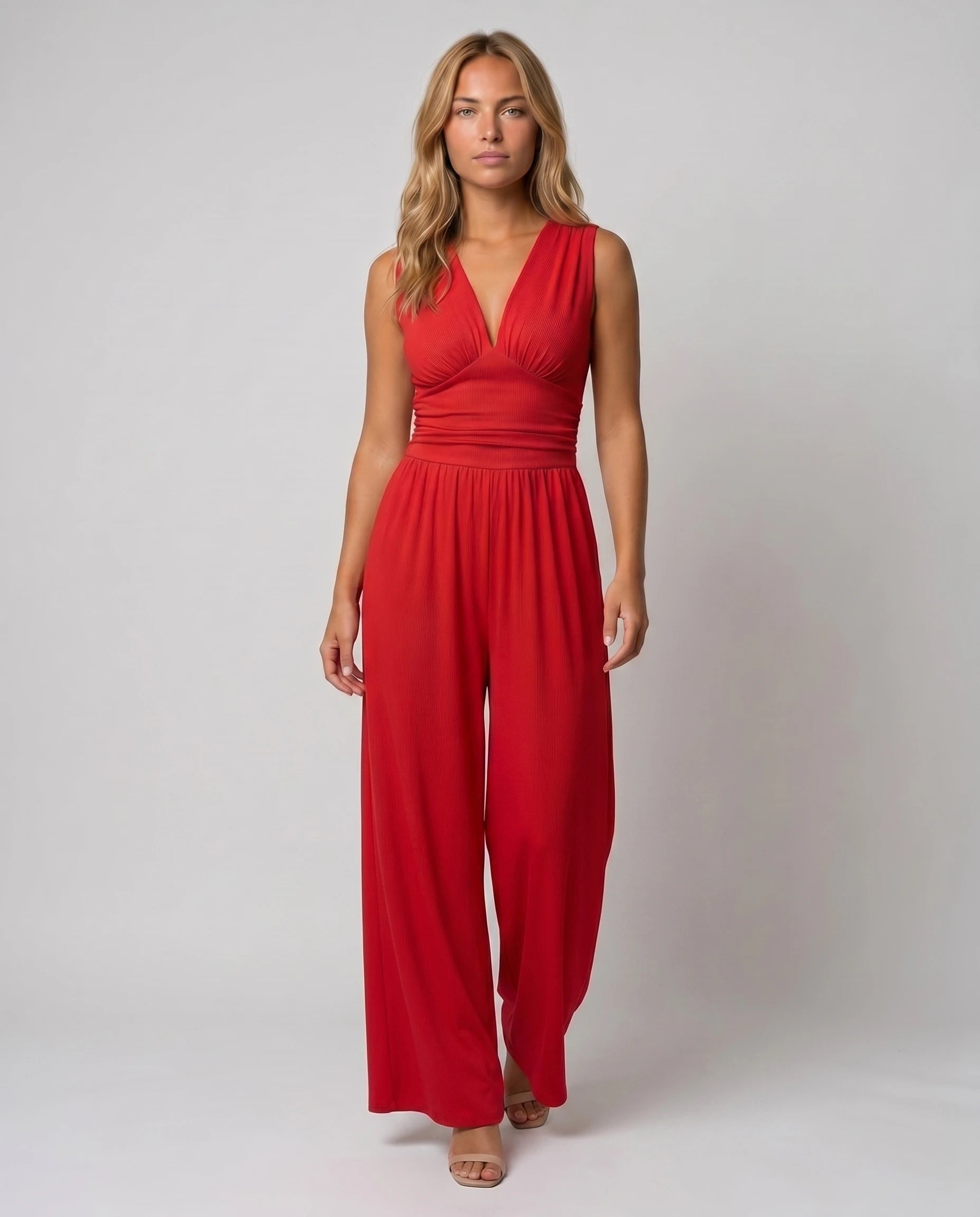 Combinaison large fluide col V — Romane - Rouge - studio marche