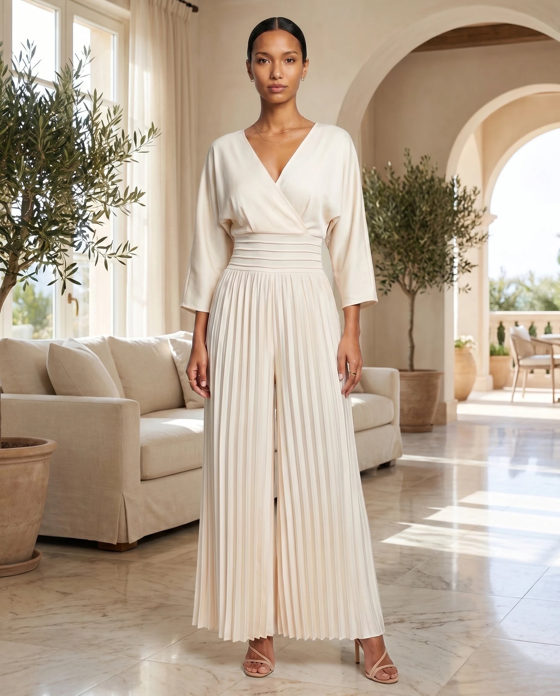Combinaison habillee plissee Berenice Champagne - portee en interieur