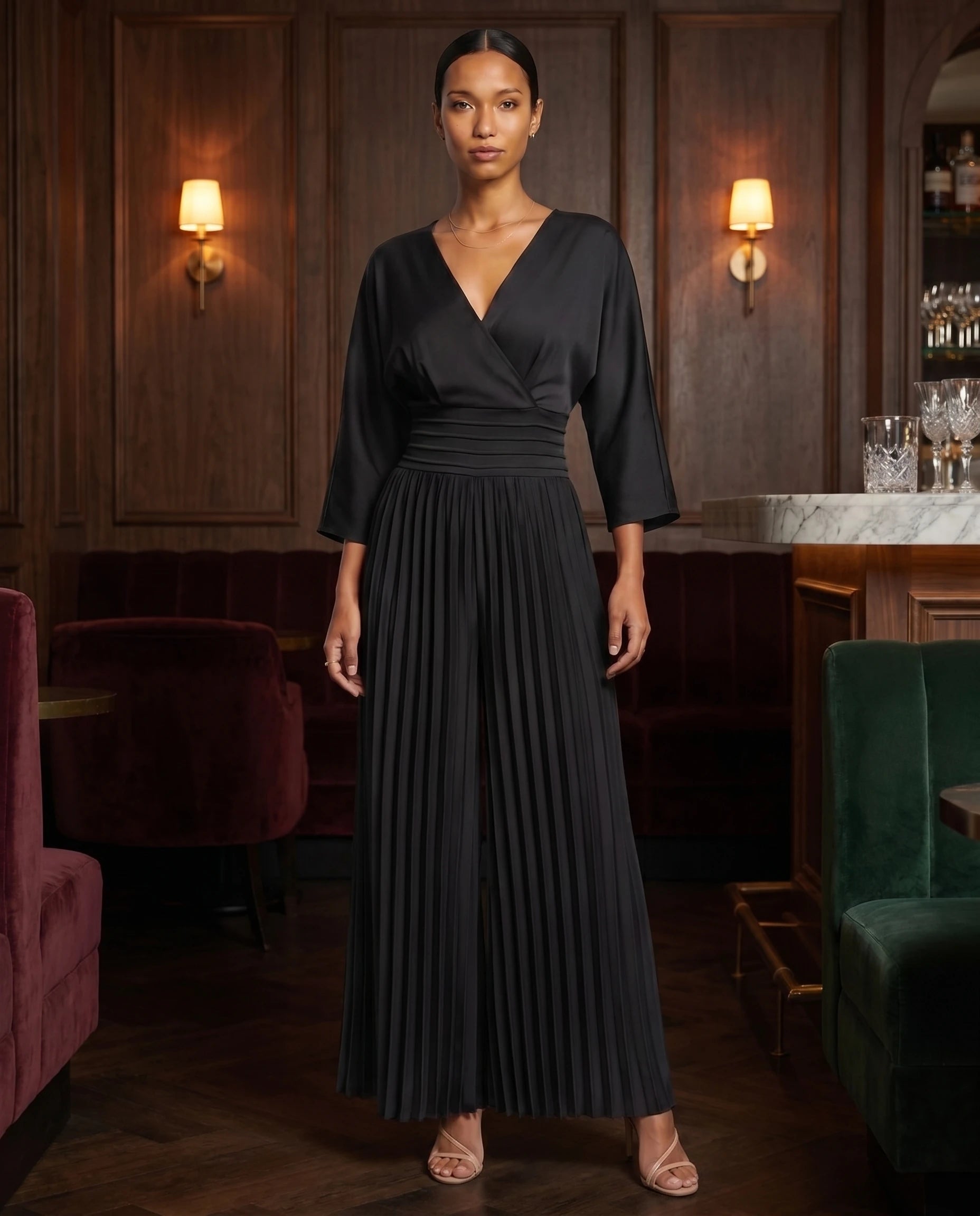 Combinaison habillee plissee Berenice Noir - portee dans un lounge