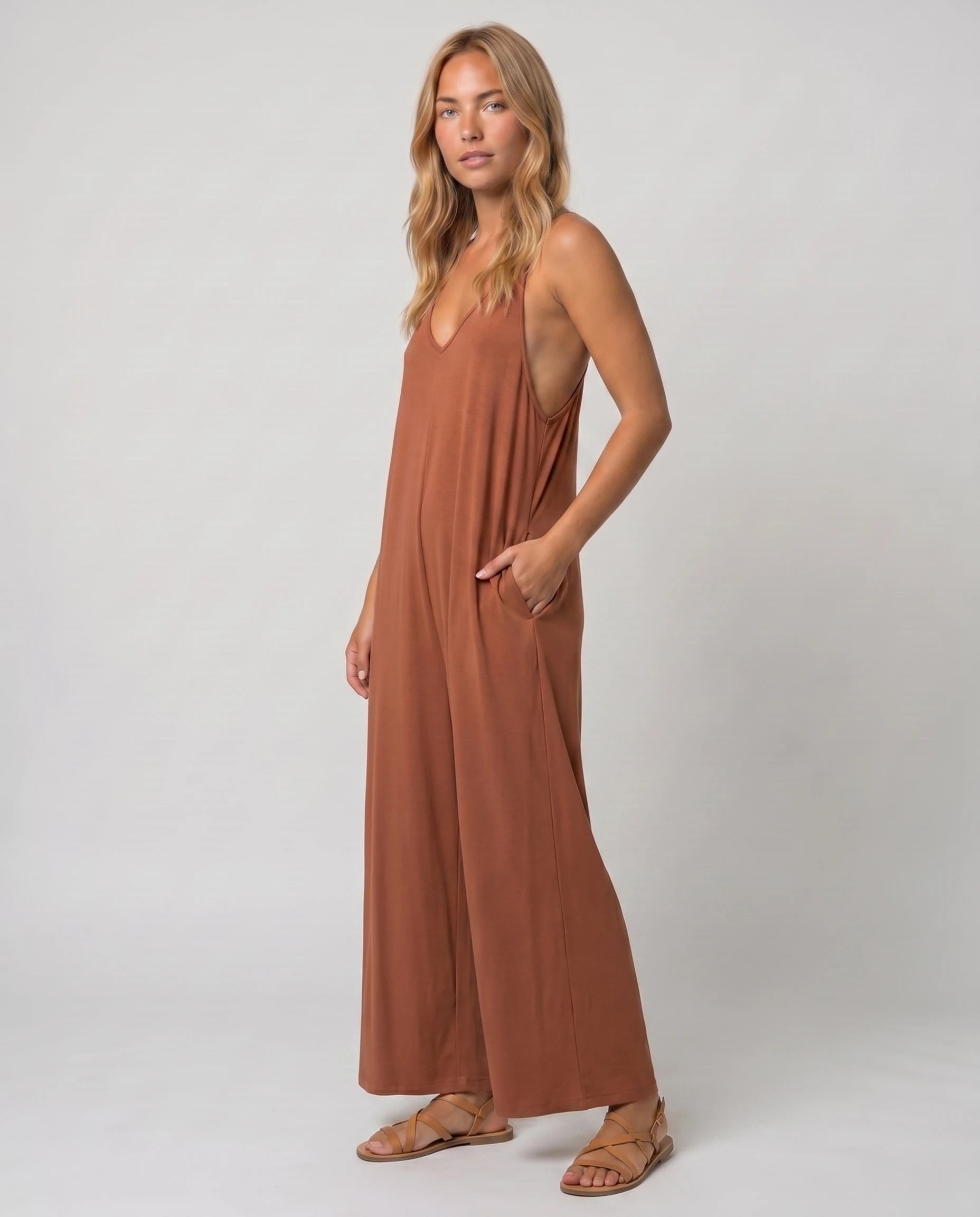 Combinaison ample jambe large Suzon - Terracotta - studio trois quarts