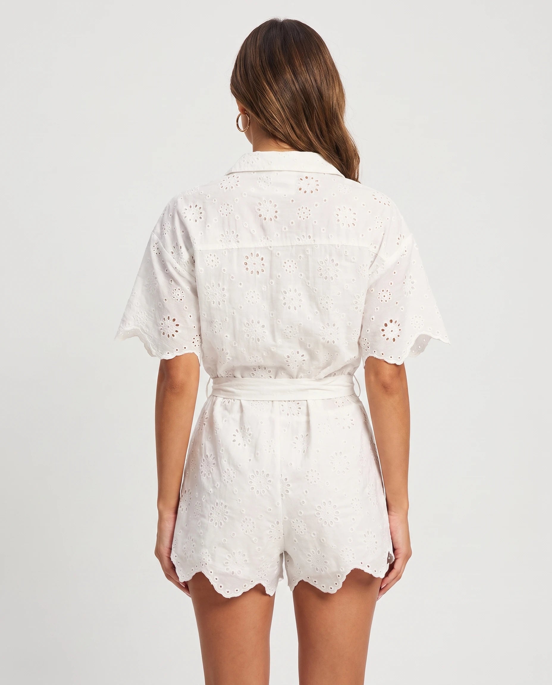 Combishort en broderie anglaise Blanc, vue de dos studio — Églantine | Zolena