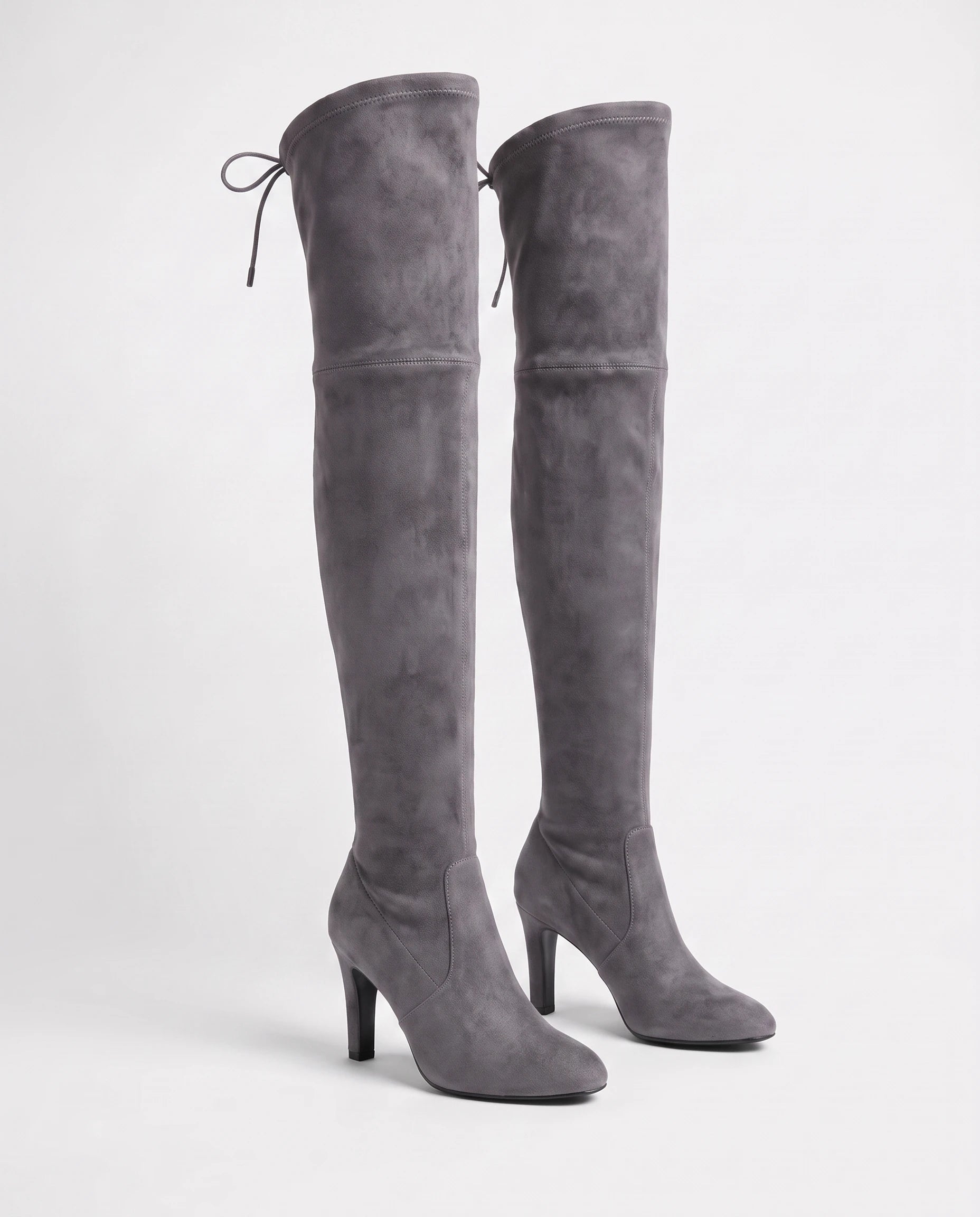 Cuissardes stretch à talon bloc Iphigénie — Gris, paire en packshot studio