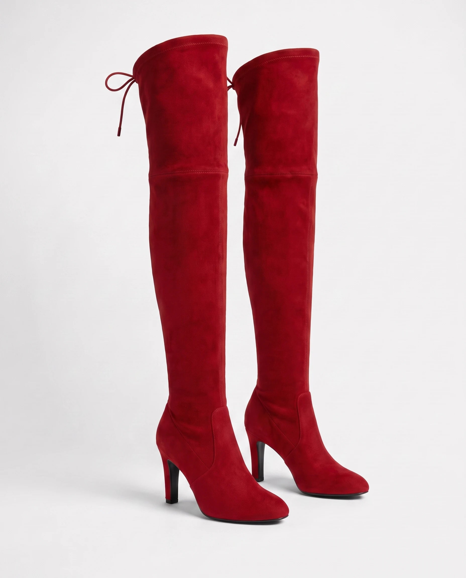 Cuissardes stretch à talon bloc Iphigénie — Rouge, paire en packshot studio