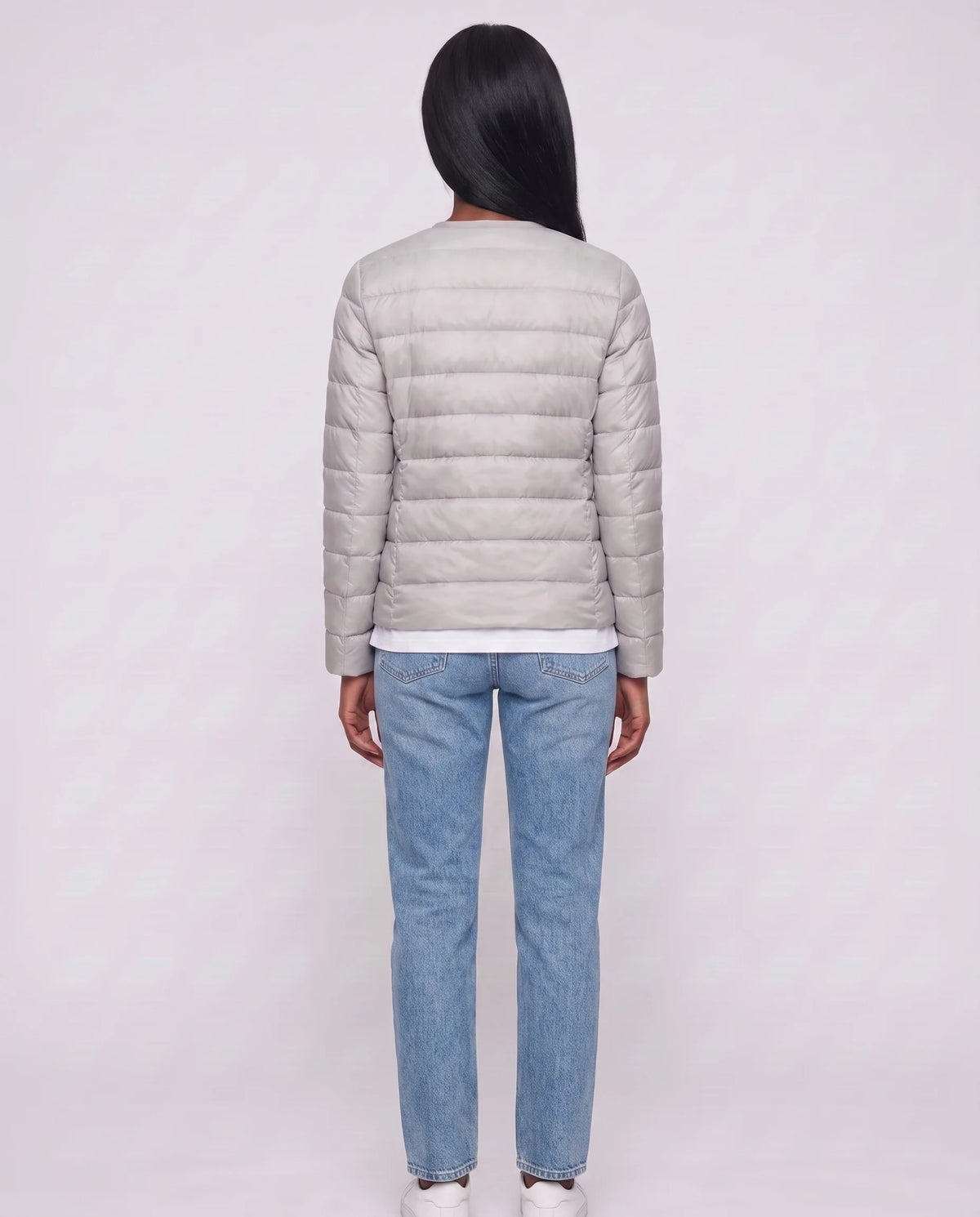 Leichte dünne Steppjacke mit Rundhals Sophie in Grau, Rückansicht