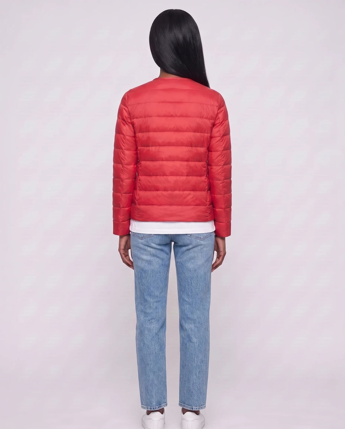 Leichte dünne Steppjacke mit Rundhals Sophie in Rot, Rückansicht
