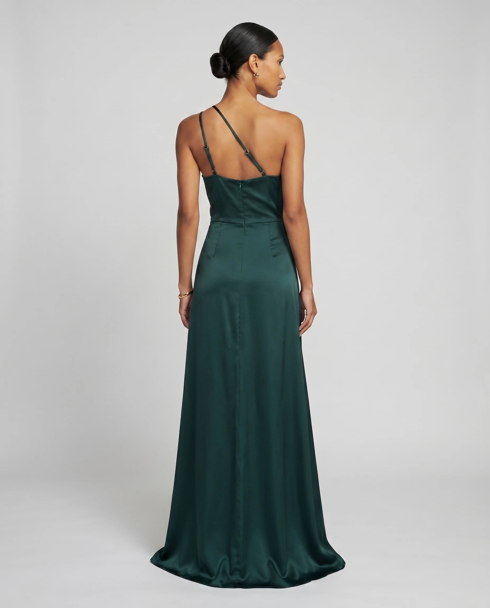 Robe longue en satin une epaule - Emeraude - Ines