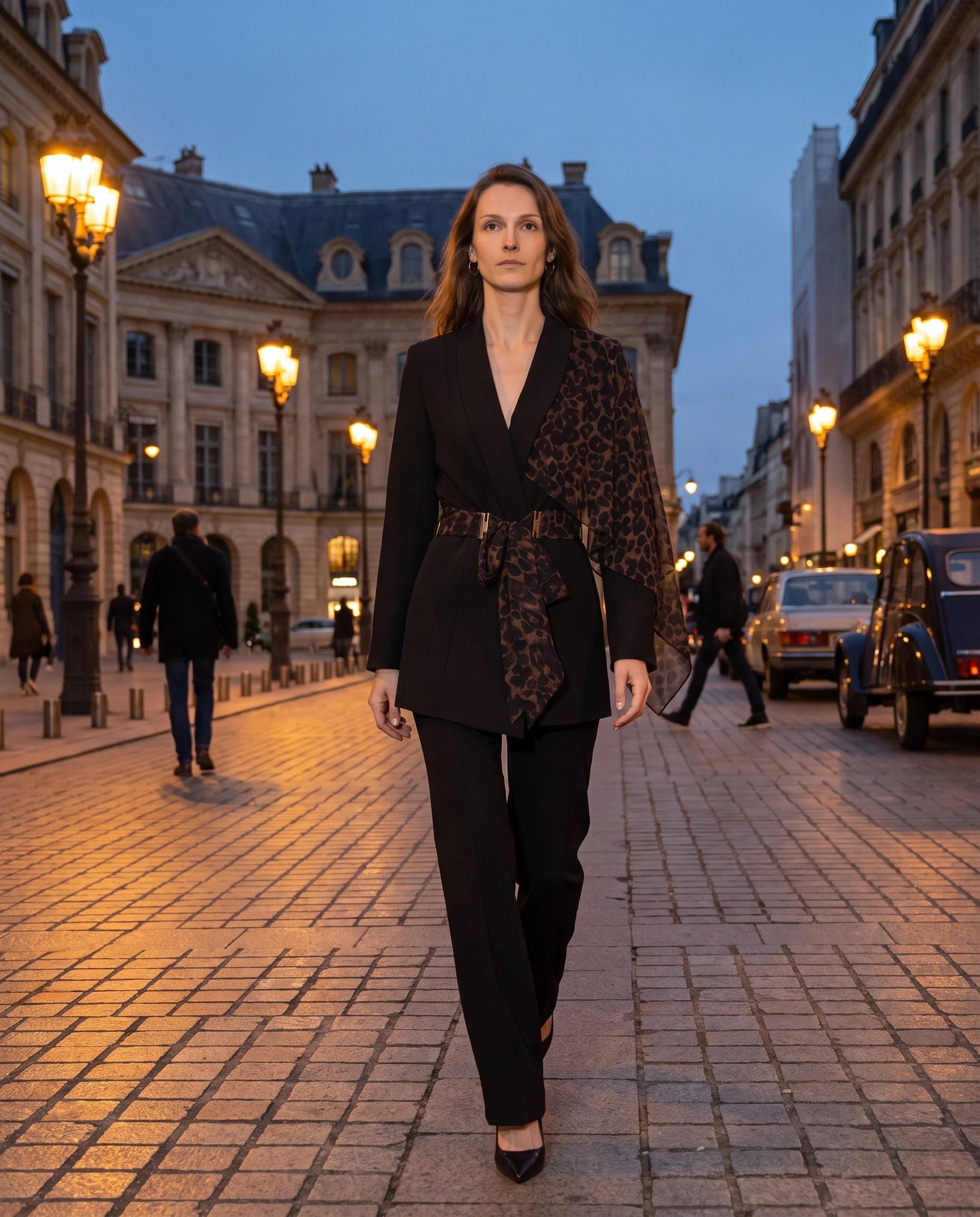 Ensemble blazer et pantalon à accent léopard Isaure — Noir — portée, lifestyle 2